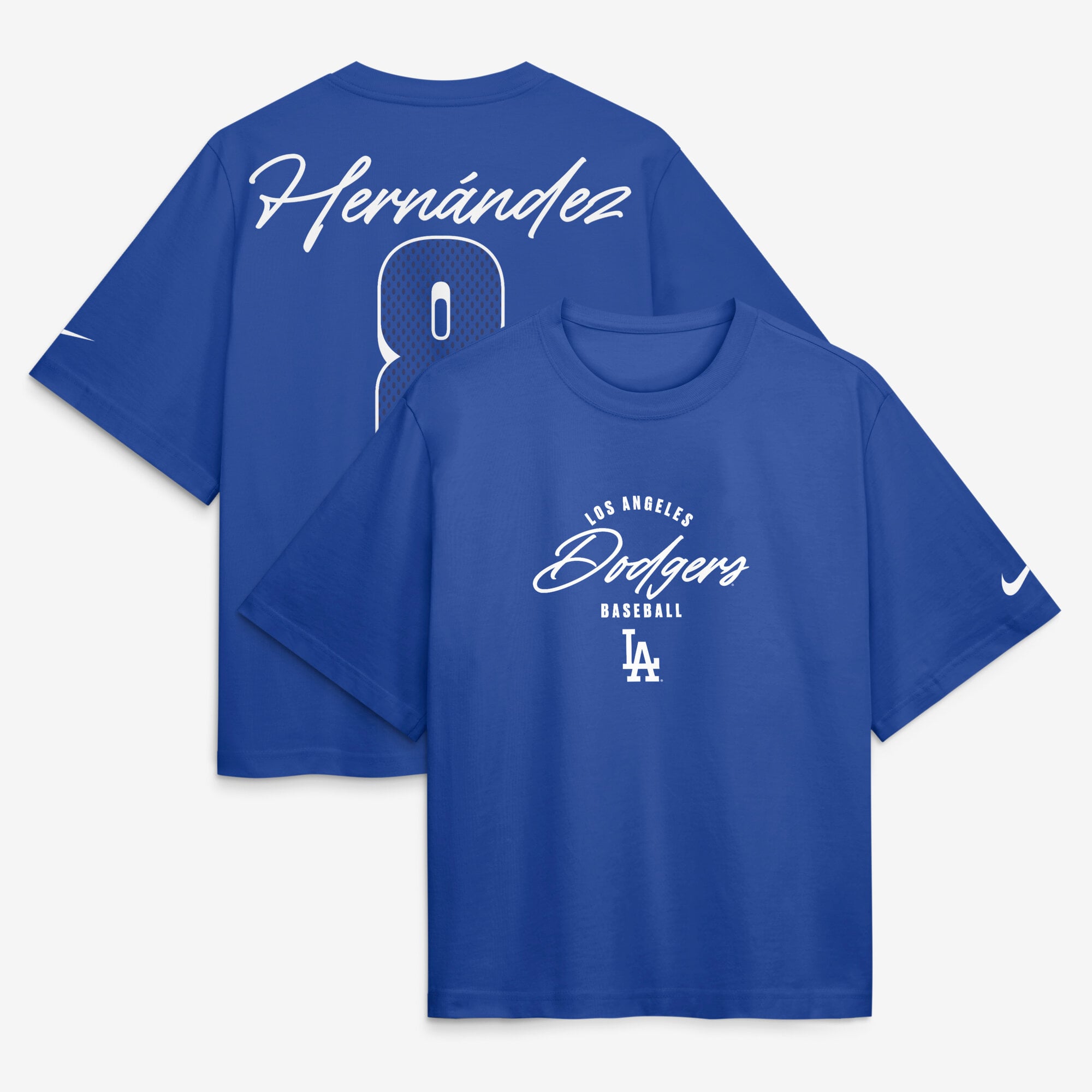 T-shirt Nike Enrique Hernández Royal Los Angeles Dodgers Premium Essentials Boxy pour femme, avec nom et numéro