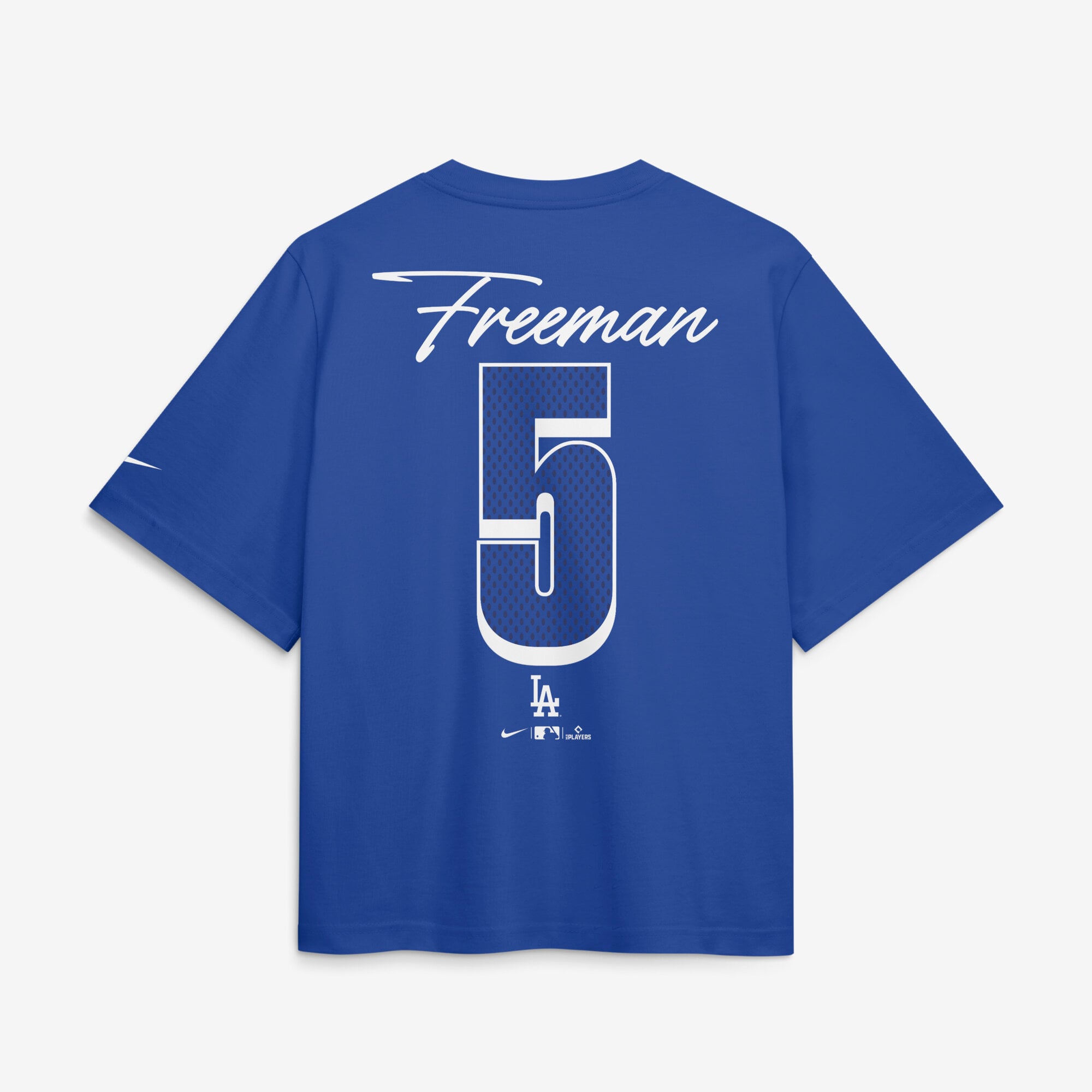 T-shirt Nike Freddie Freeman Royal Los Angeles Dodgers Premium Essentials Boxy pour femme, avec nom et numéro