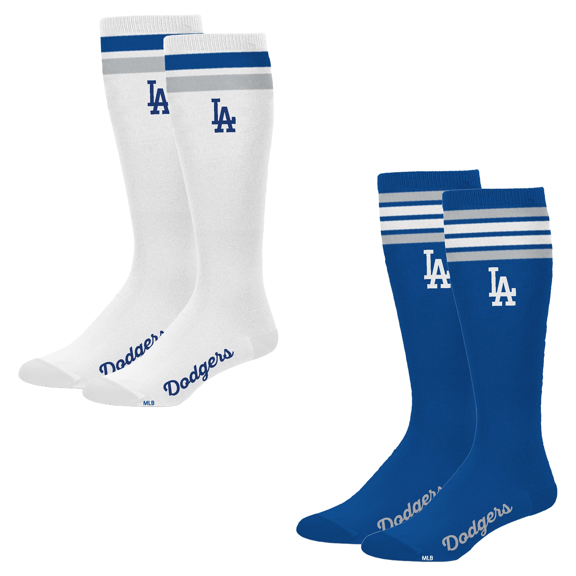 Women's PRO Compression Los Angeles Dodgers Varsity Stripe Knee-High Compression Socks Two Pack