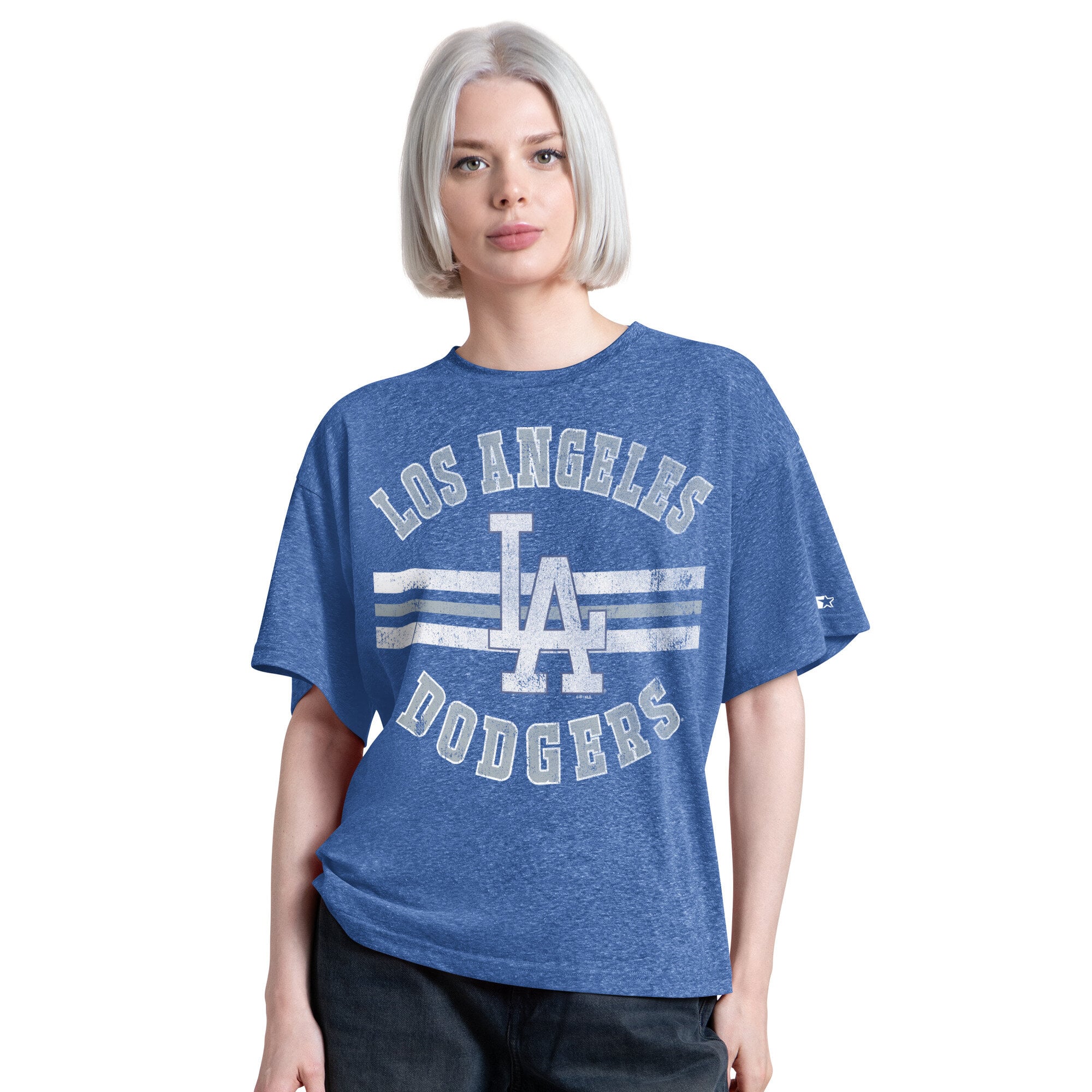 T-shirt Starter Royal Los Angeles Dodgers Jump Shot Boyfriend Tri-Blend pour femme
