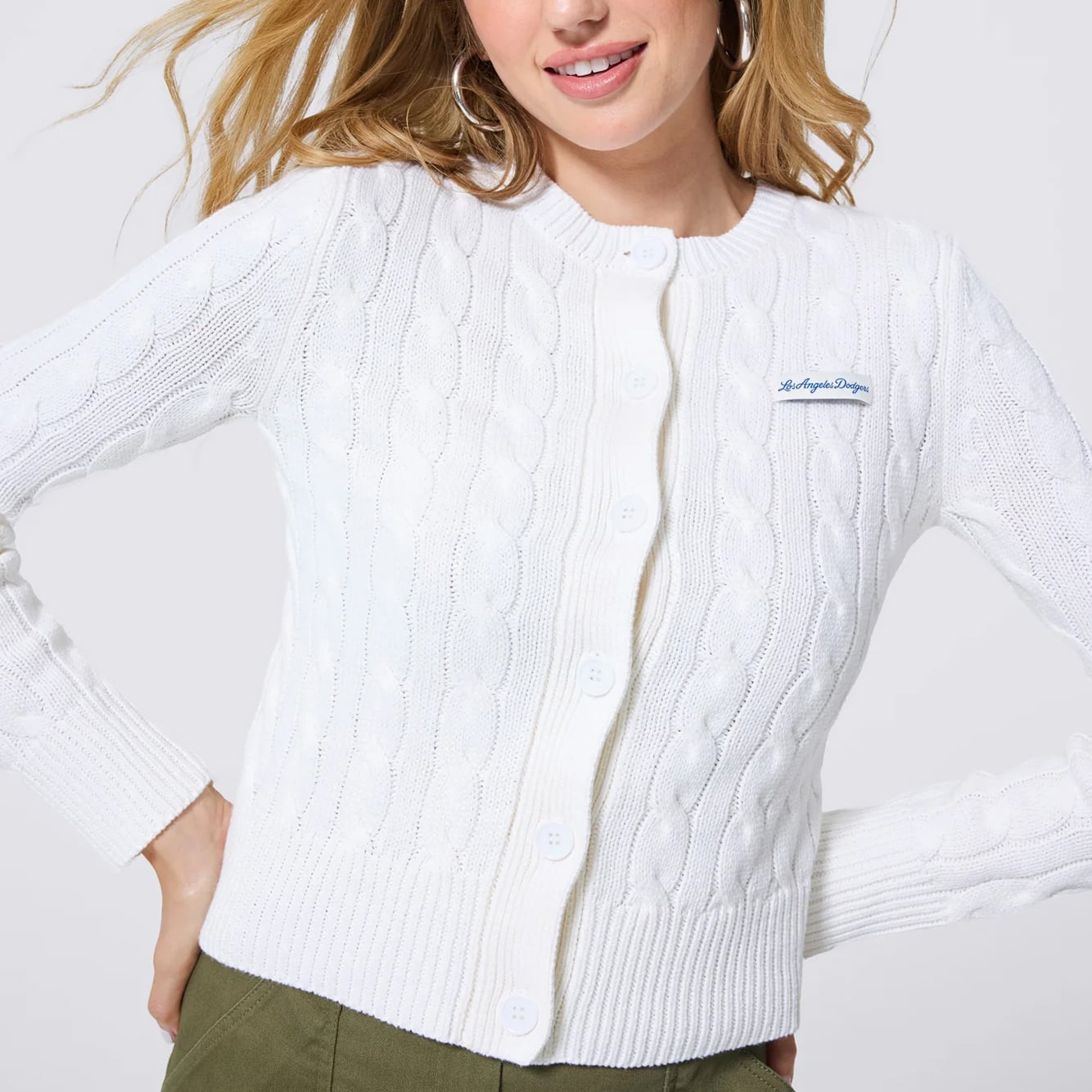 Gilet en maille torsadée Terez White Los Angeles Dodgers pour femme