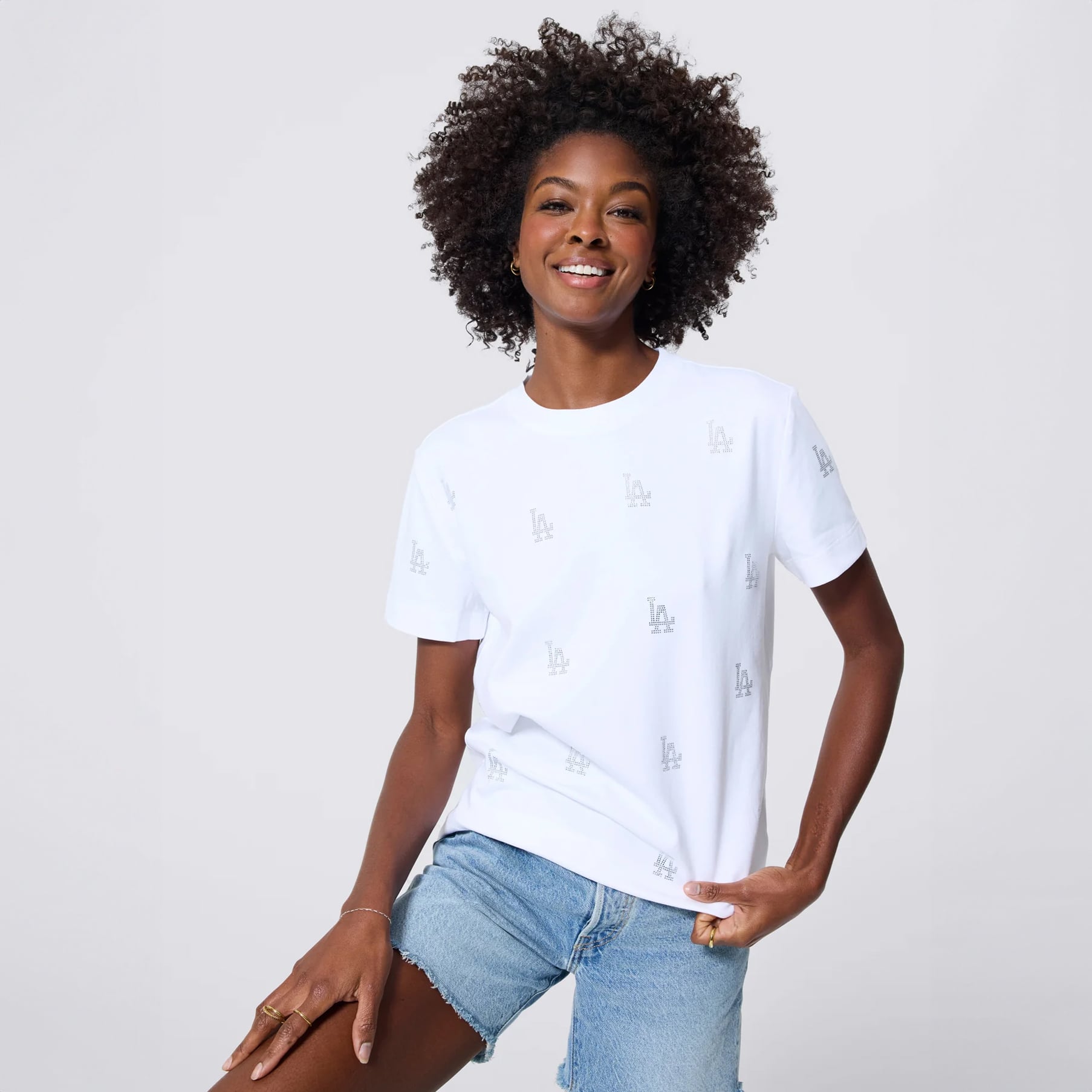 T-shirt Terez White pour femmes avec logo des Dodgers de Los Angeles