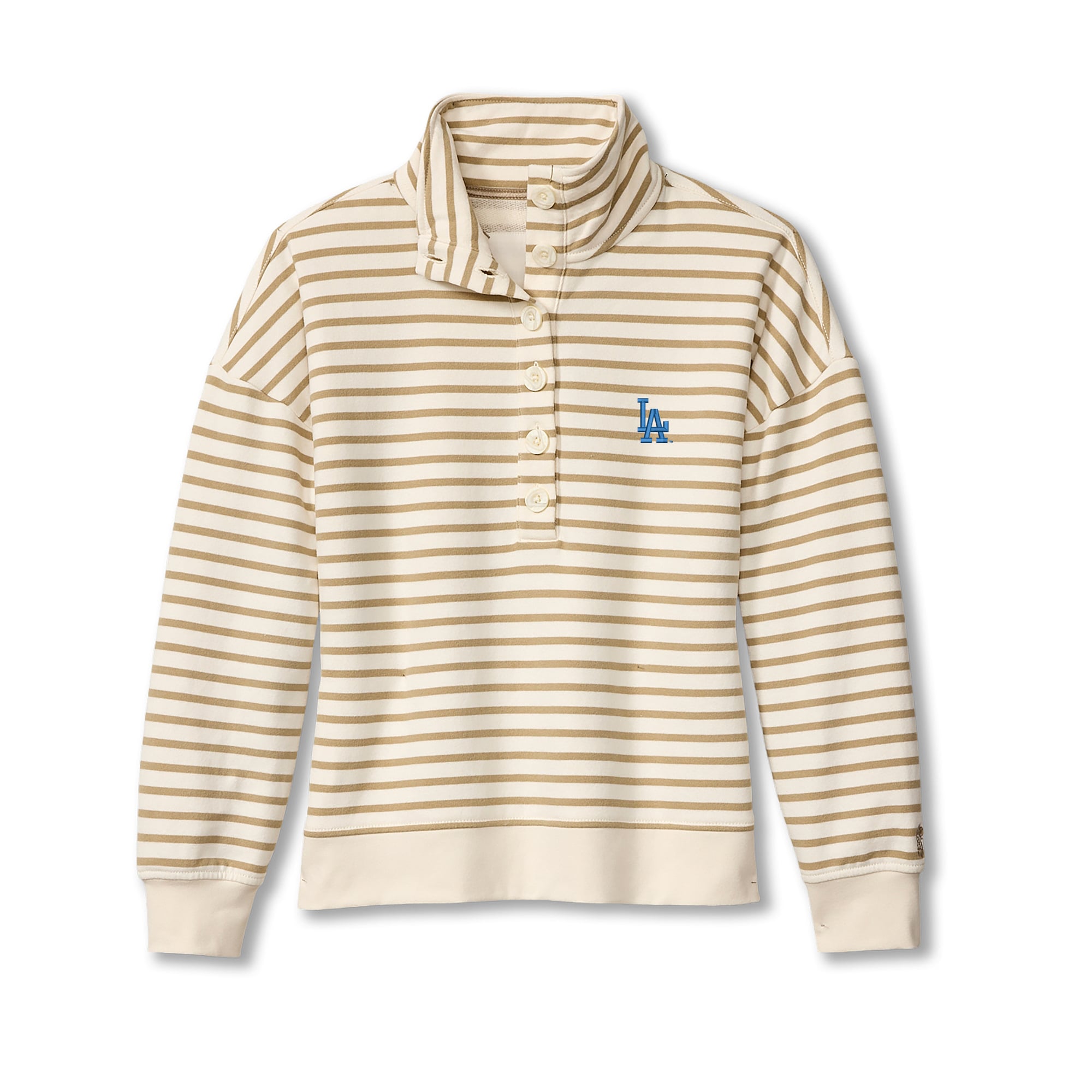 Women's Tommy Bahama  White Los Angeles Dodgers Marina Del Mar Stripe Mock Neck Sweatshirt