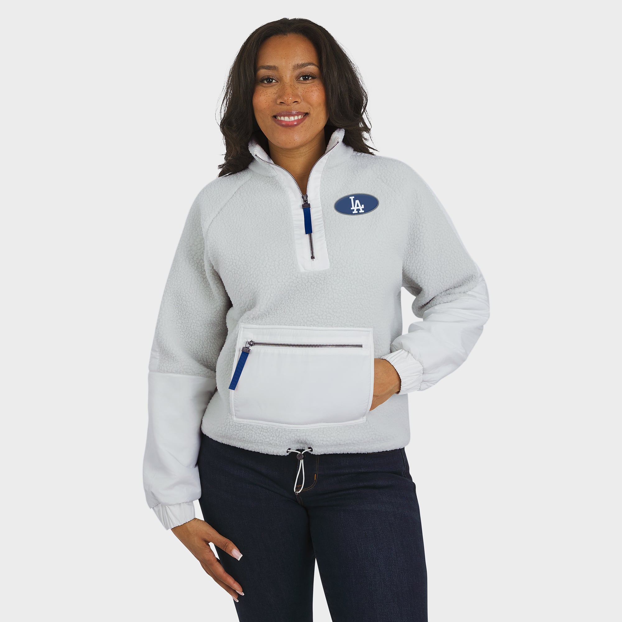 Women's WEAR by Erin Andrews Gray Los Angeles Dodgers Polar Fleece Quarter-Zip Jacket