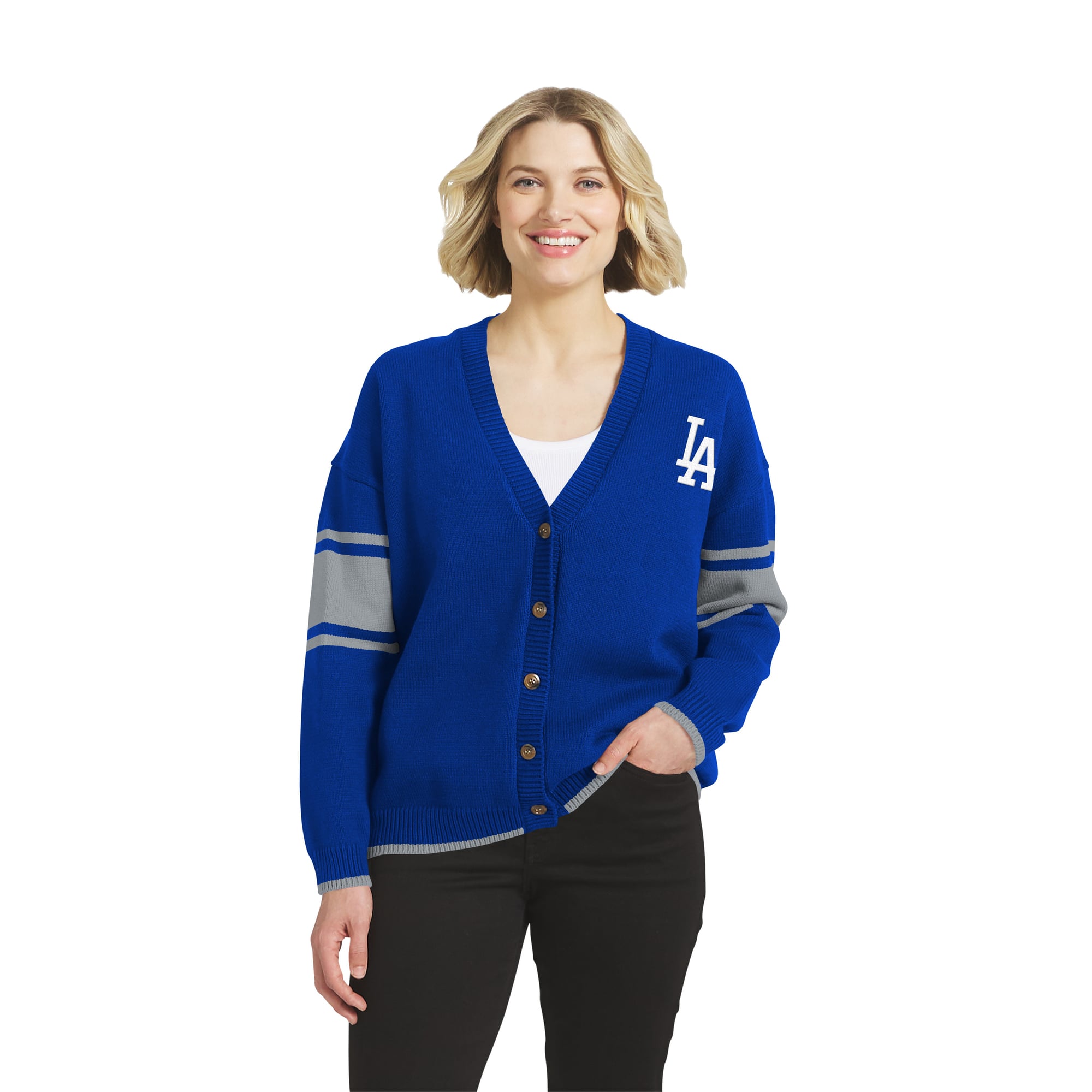Women's WEAR by Erin Andrews Royal Los Angeles Dodgers Button-Up Knit Cardigan