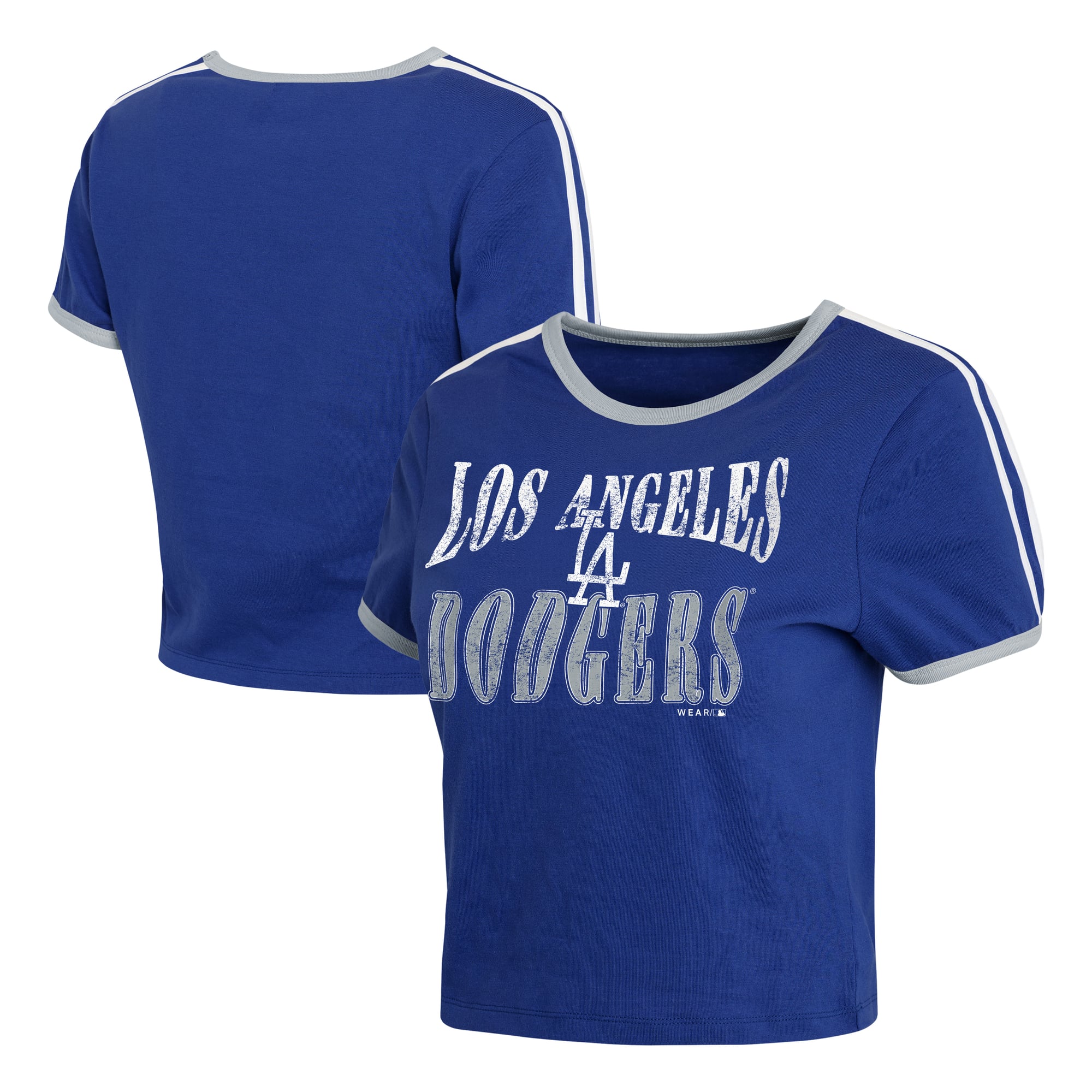 Women's WEAR by Erin Andrews  Royal Los Angeles Dodgers Cropped Throwback Ringer Baby T-Shirt