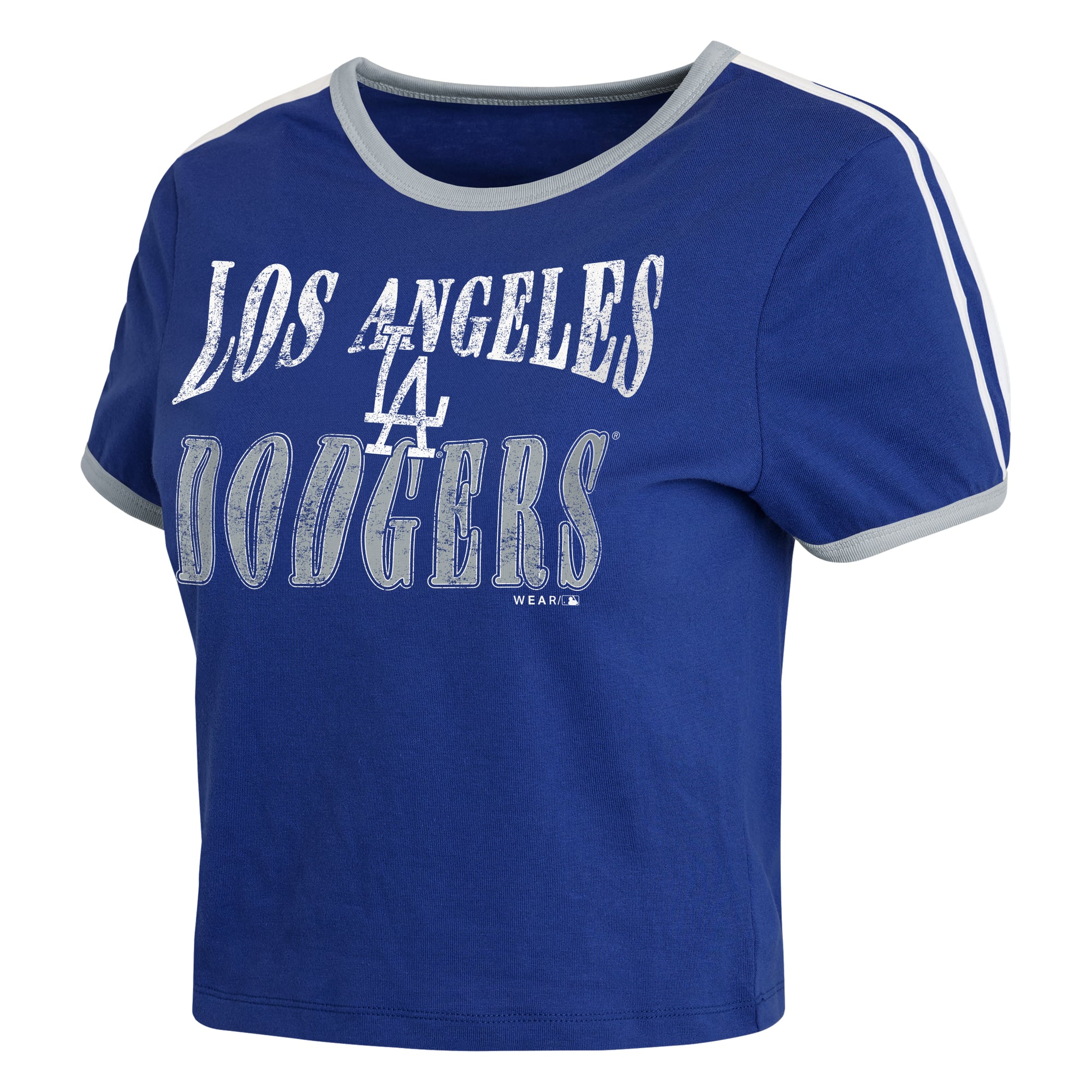 Women's WEAR by Erin Andrews  Royal Los Angeles Dodgers Cropped Throwback Ringer Baby T-Shirt