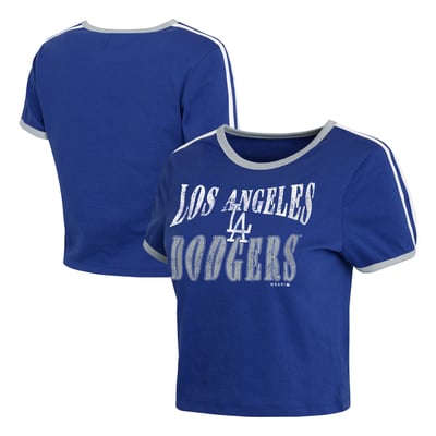  Los Angeles Dodgers WEAR by Erin Andrews Women's Cropped Throwback Ringer Baby T-Shirt - Royal