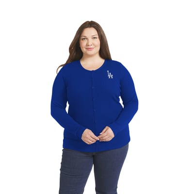 Los Angeles Dodgers WEAR by Erin Andrews Women's Plus-Size Rib-Knit Button-Down Sweater - Royal
