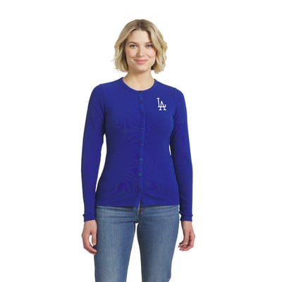 Los Angeles Dodgers WEAR by Erin Andrews Women's Rib Button-Up Sweater - Royal