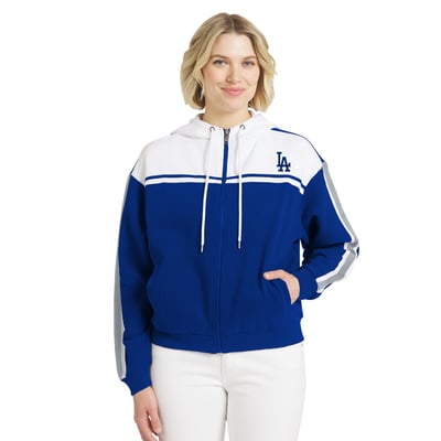Los Angeles Dodgers WEAR by Erin Andrews Women's Color Blocked Full-Zip Hoodie - Royal/White