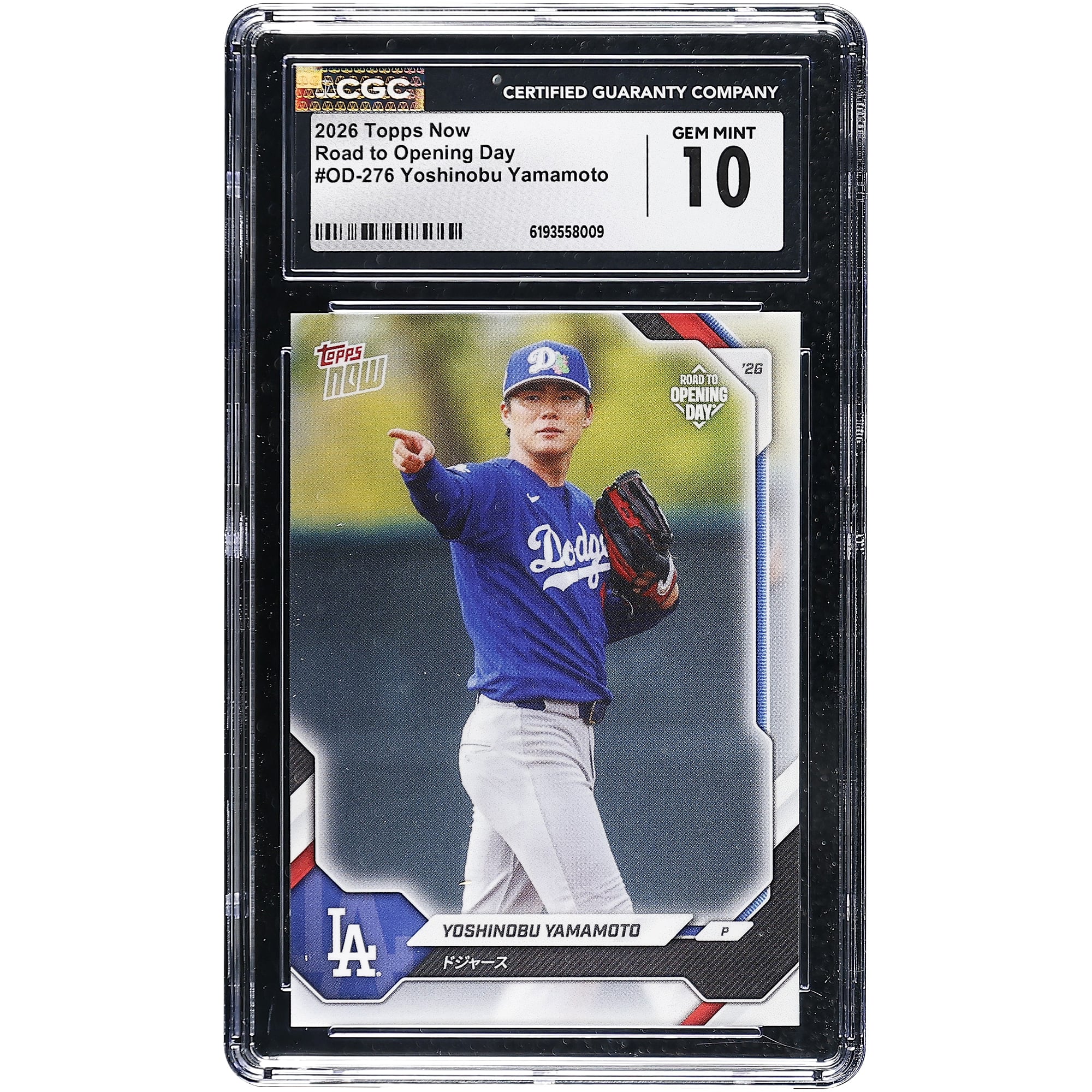 Carte de collection Yoshinobu Yamamoto des Dodgers de Los Angeles 2026 Topps Now Road to Opening Day - Édition japonaise #OD-276, authentifiée par CGC (10 cartes).