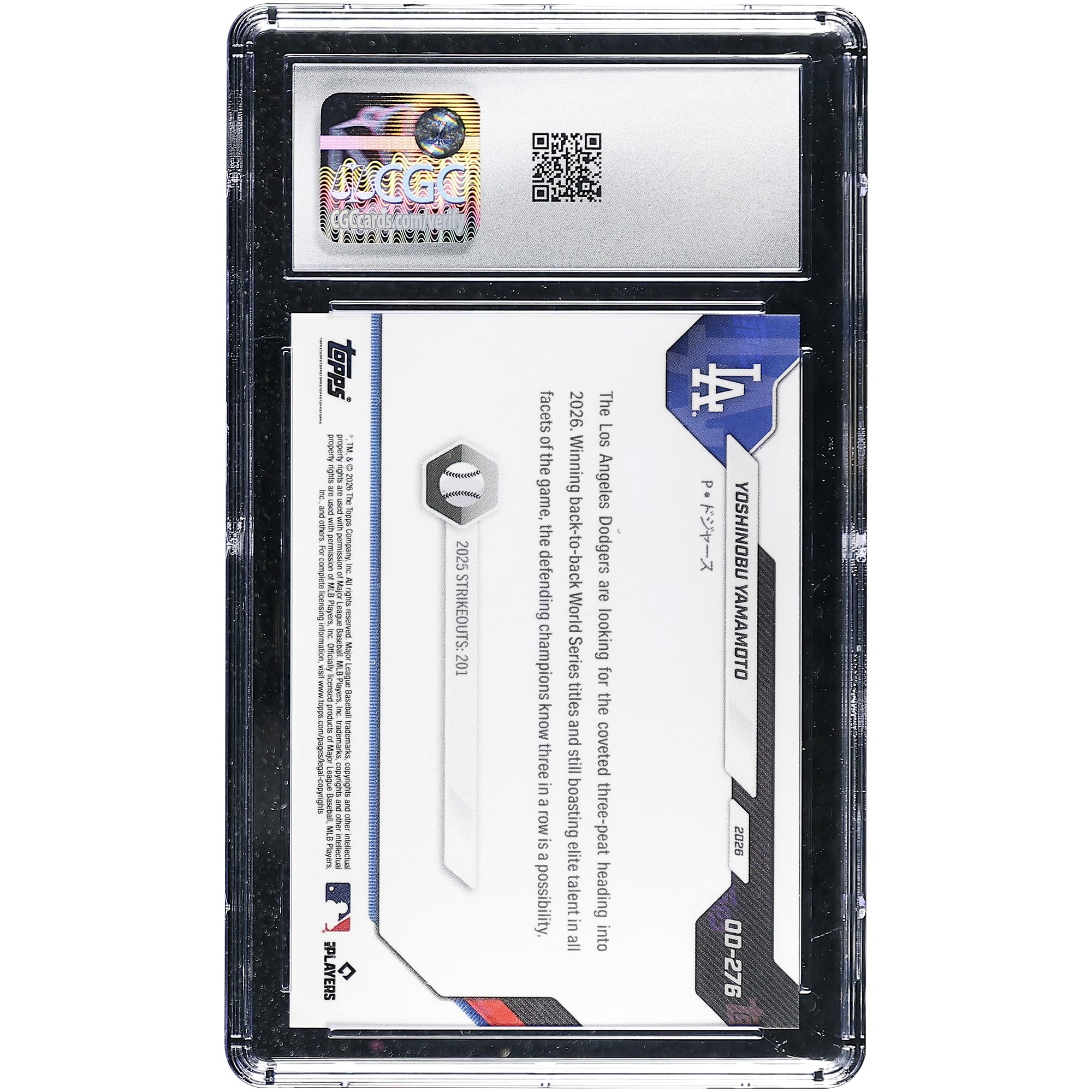 Carte de Yoshinobu Yamamoto, Los Angeles Dodgers 2026 Topps Now Road to Opening Day - Édition Japon #OD-276, authentifiée CGC 9.5
