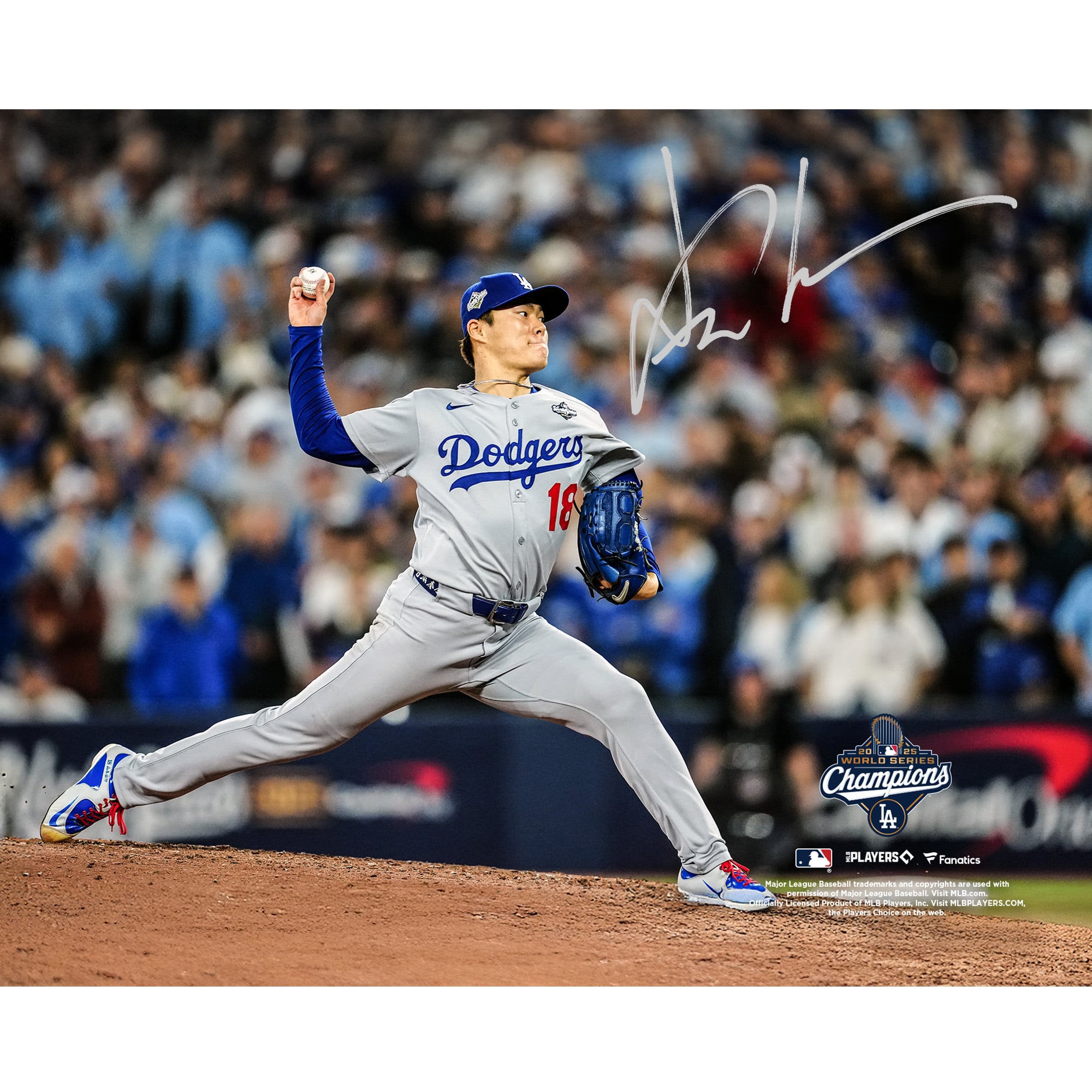 Yoshinobu Yamamoto Los Angeles Dodgers Autographed 2025 World Series Champions 8" x 10" Photograph