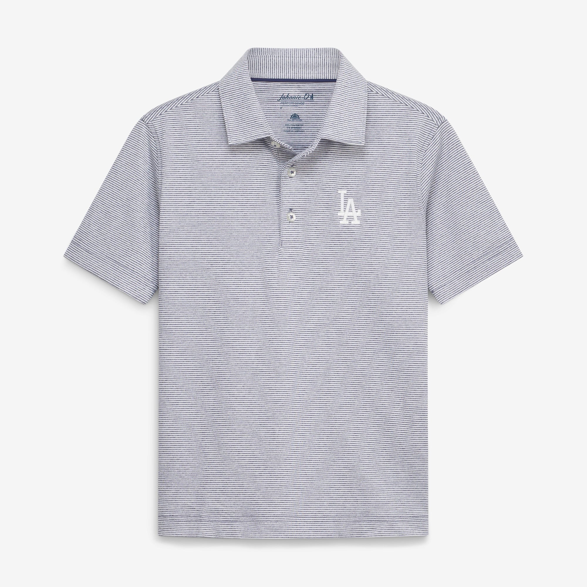 Polo de performance rayé Johnnie-O Lyndon bleu marine et blanc pour jeunes, Los Angeles Dodgers.