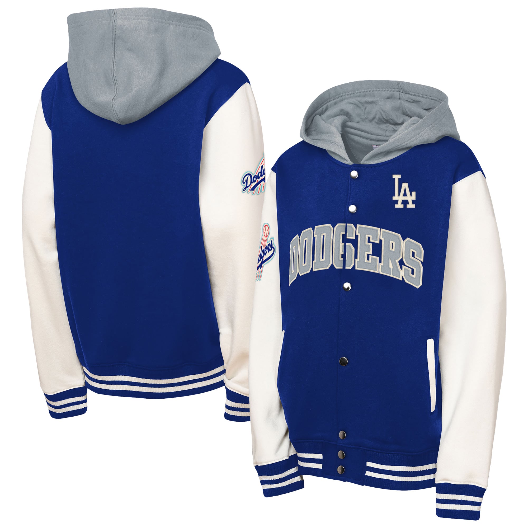 Sweat à capuche entièrement boutonné en polaire Courtside des Los Angeles Dodgers de Mitchell & Ness Royal pour jeunes