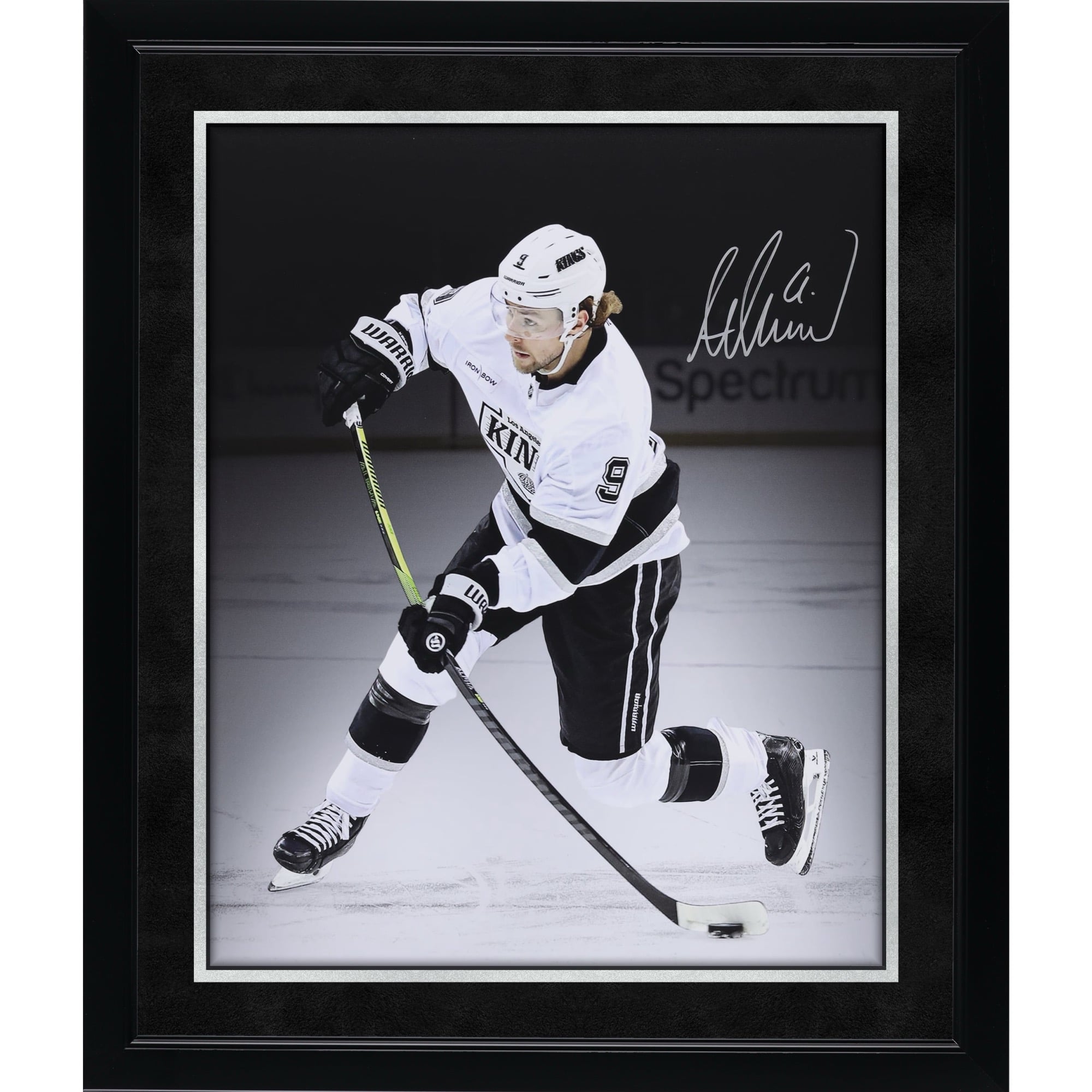 Adrian Kempe Los Angeles Kings Autographed 16" x 20" White Jersey Shooting Spotlight Photograph