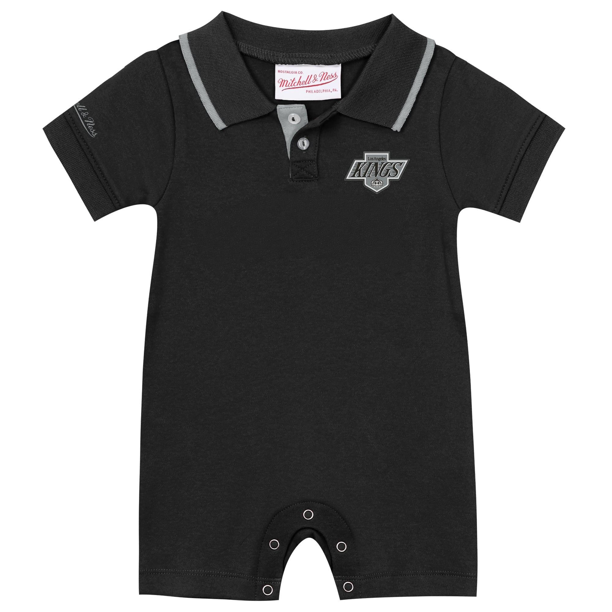 Infant Mitchell & Ness Wayne Gretzky Black Los Angeles Kings Retro Roots Player Rugby Romper