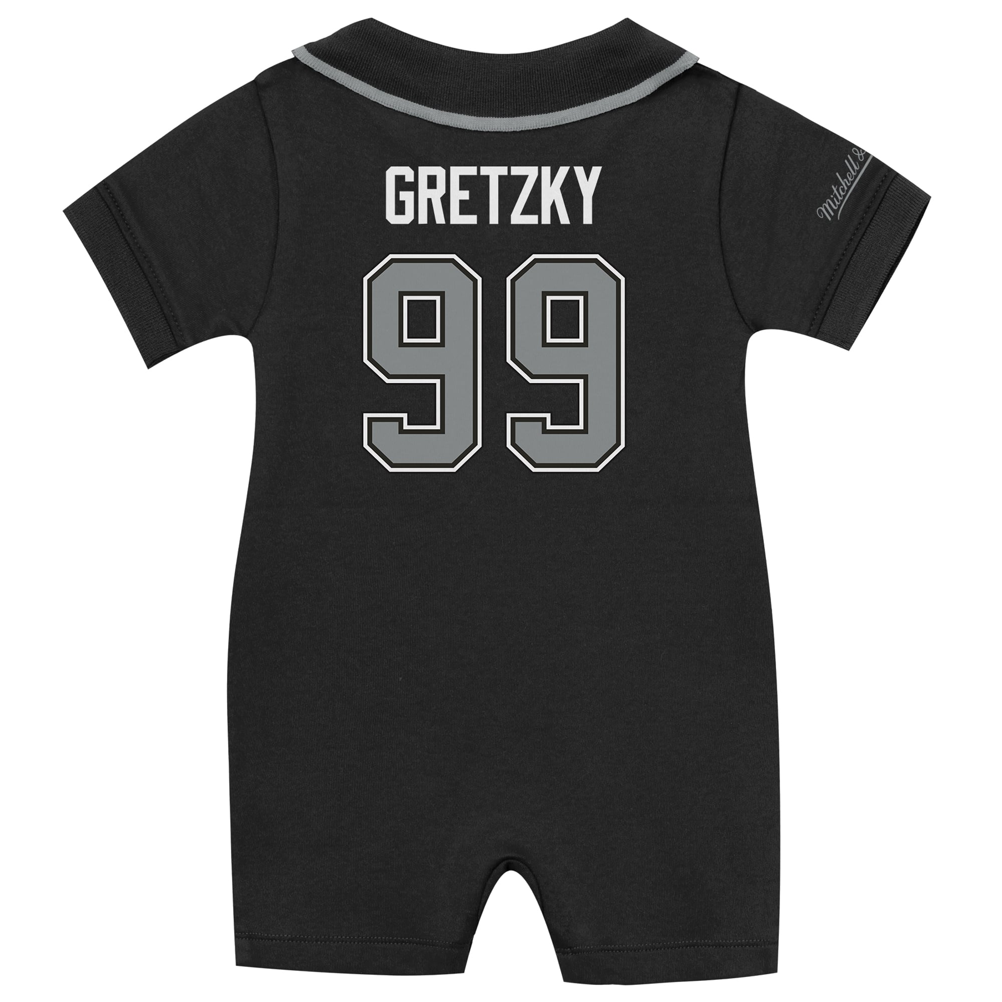Infant Mitchell & Ness Wayne Gretzky Black Los Angeles Kings Retro Roots Player Rugby Romper