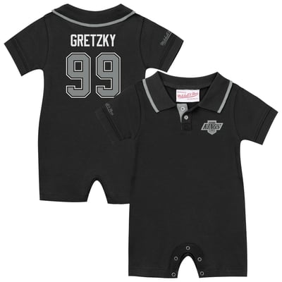 Infant Los Angeles Kings Wayne Gretzky Mitchell & Ness Black Retro Roots Player Rugby Romper