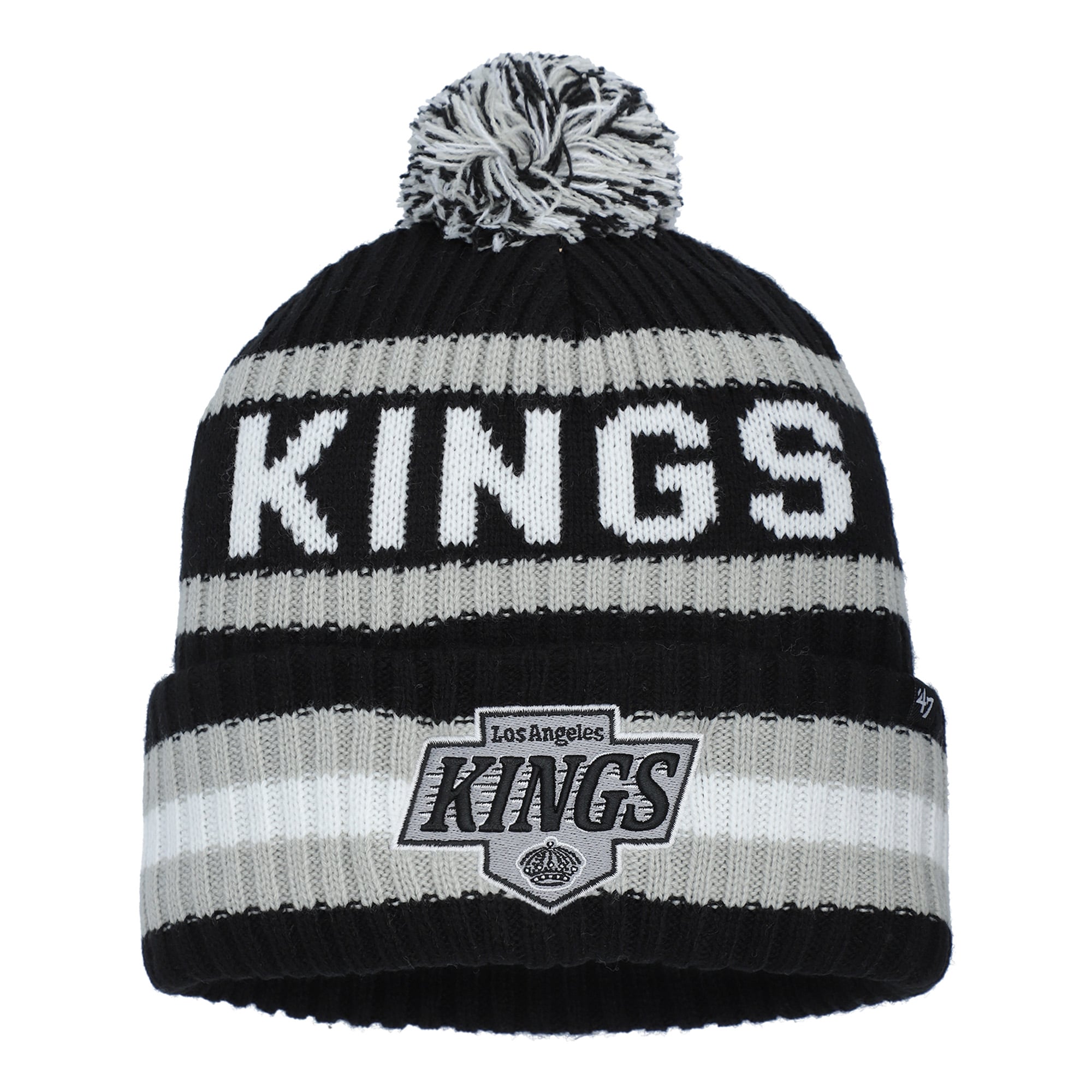 Bonnet en tricot à revers Bering '47 noir avec pompon pour homme des Los Angeles Kings