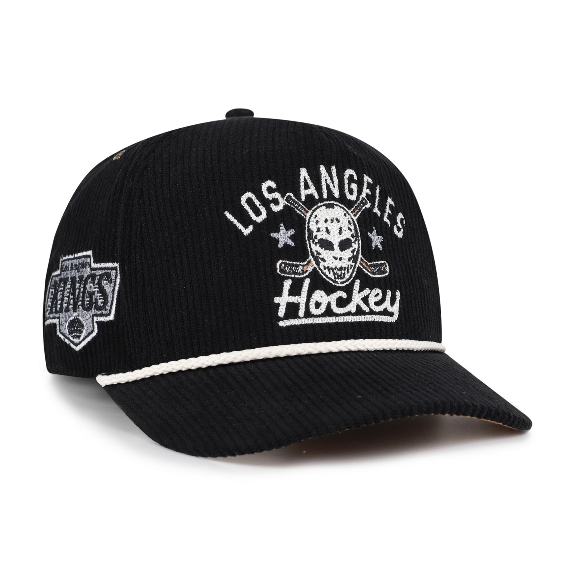 Masque de hockey pour homme « 47 » des Kings de Los Angeles, noir, en velours côtelé, avec boucle ajustable.