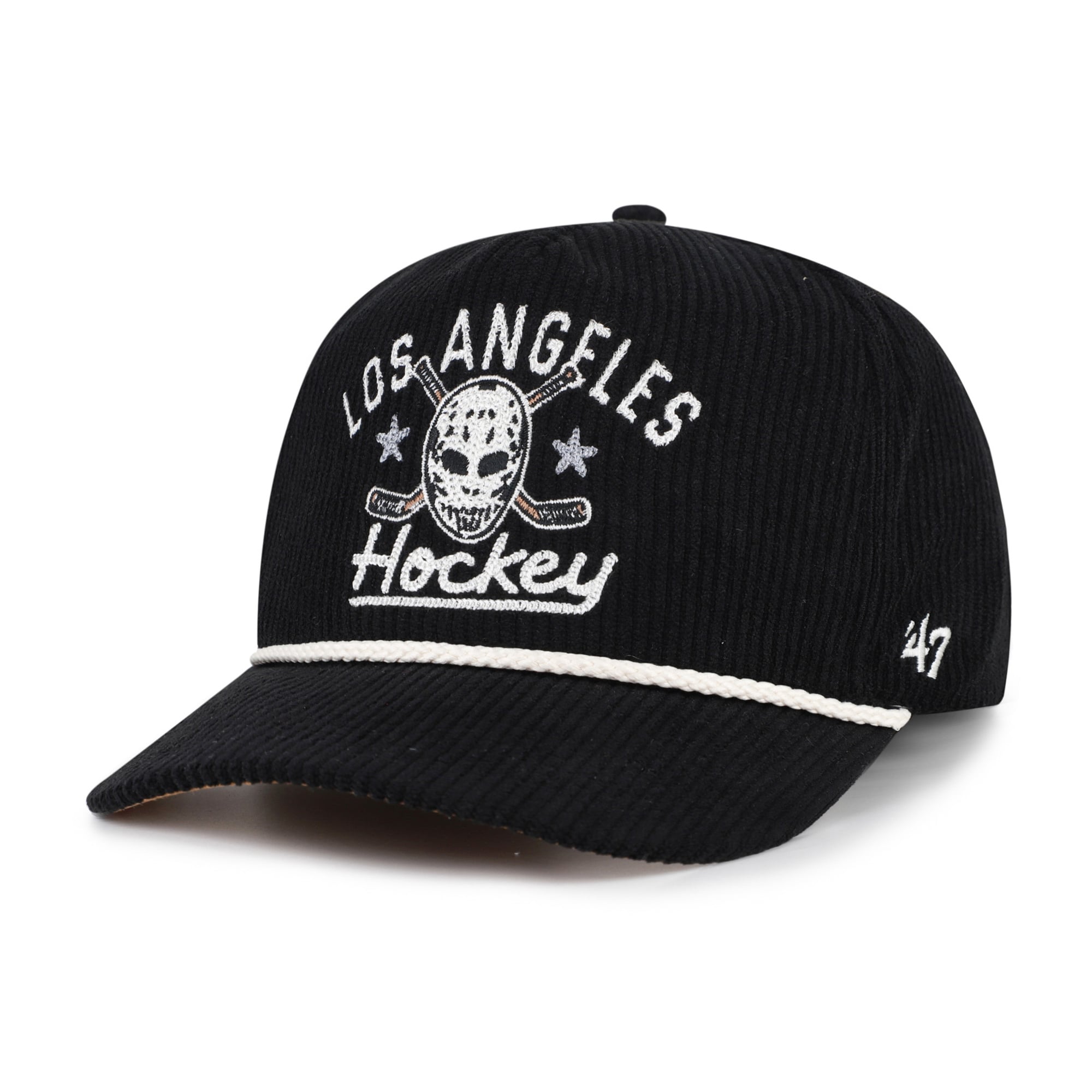 Masque de hockey pour homme « 47 » des Kings de Los Angeles, noir, en velours côtelé, avec boucle ajustable.