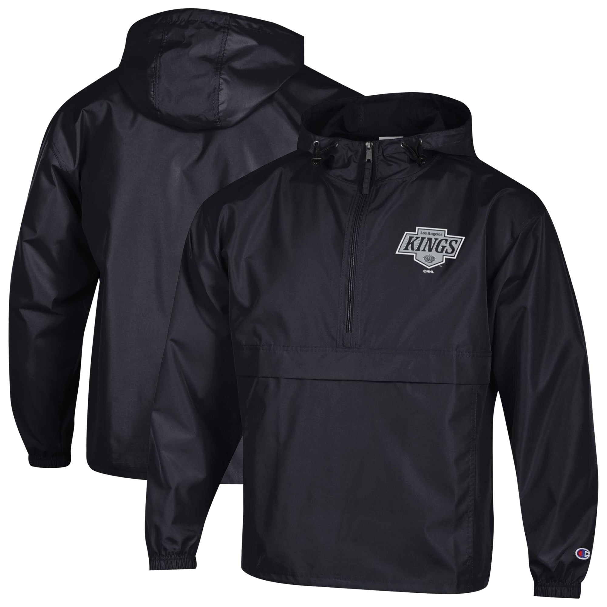 Men's Champion  Black Los Angeles Kings Packable Windbreaker Half-Zip Jacket