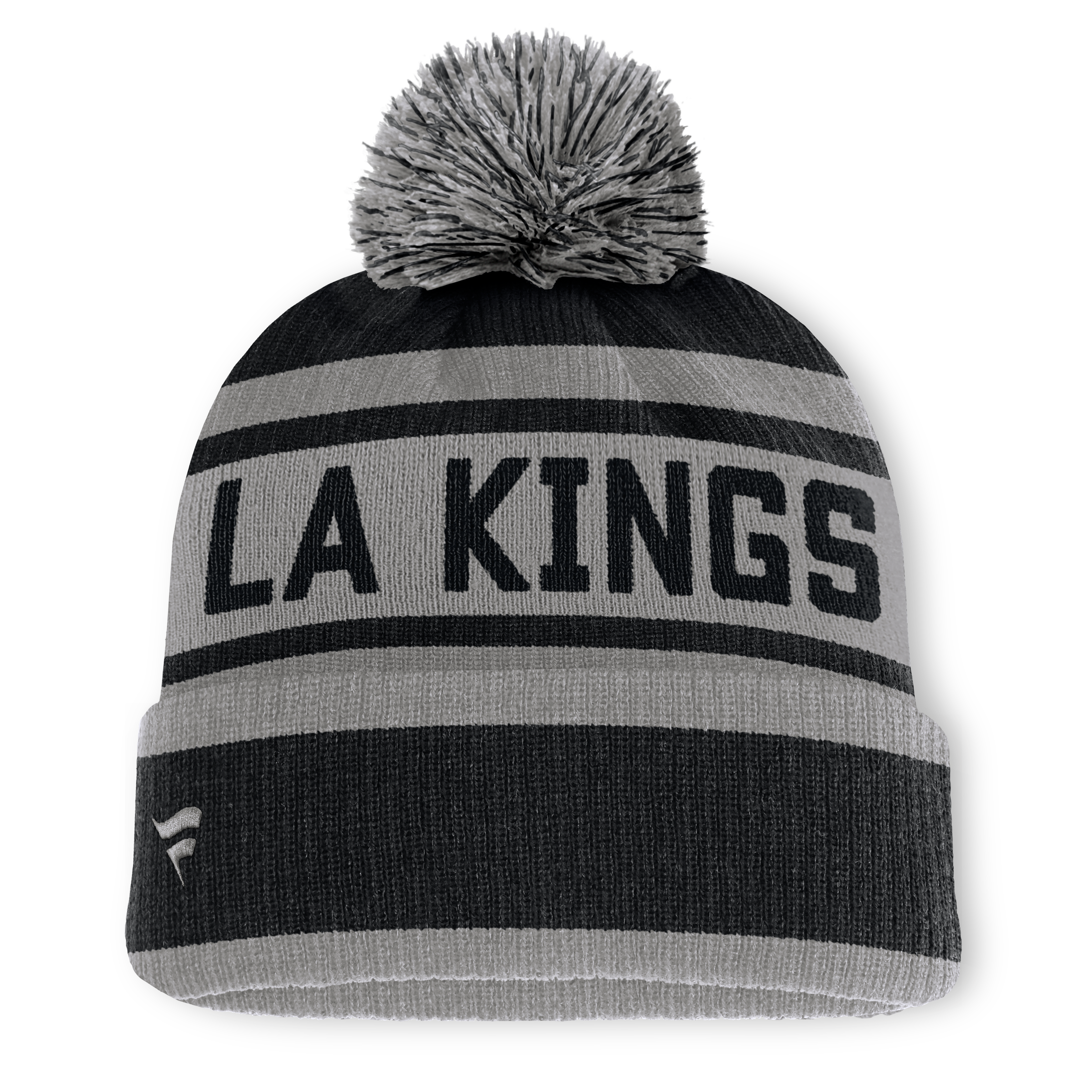 Bonnet à revers noir et argent Los Angeles Kings Fundamental pour homme, avec pompon, de la marque Fanatics.