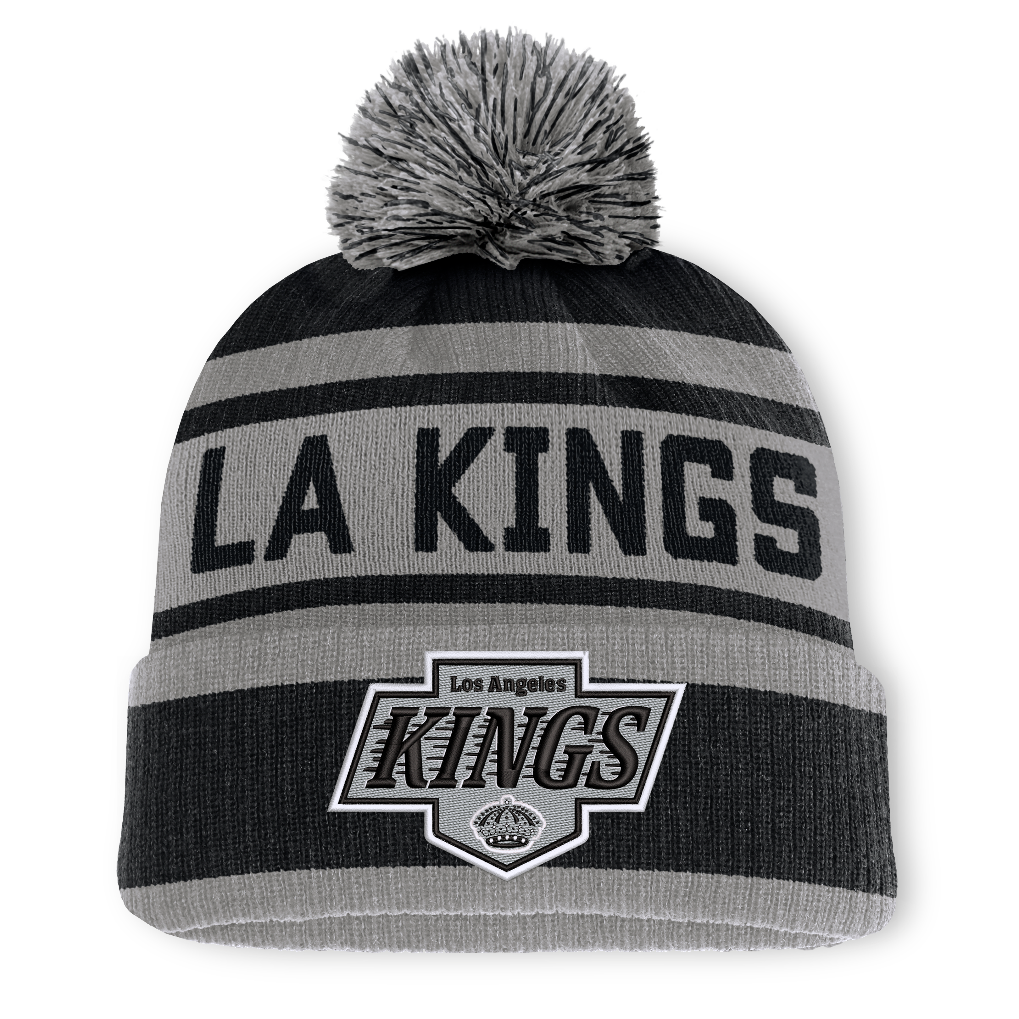 Bonnet à revers noir et argent Los Angeles Kings Fundamental pour homme, avec pompon, de la marque Fanatics.