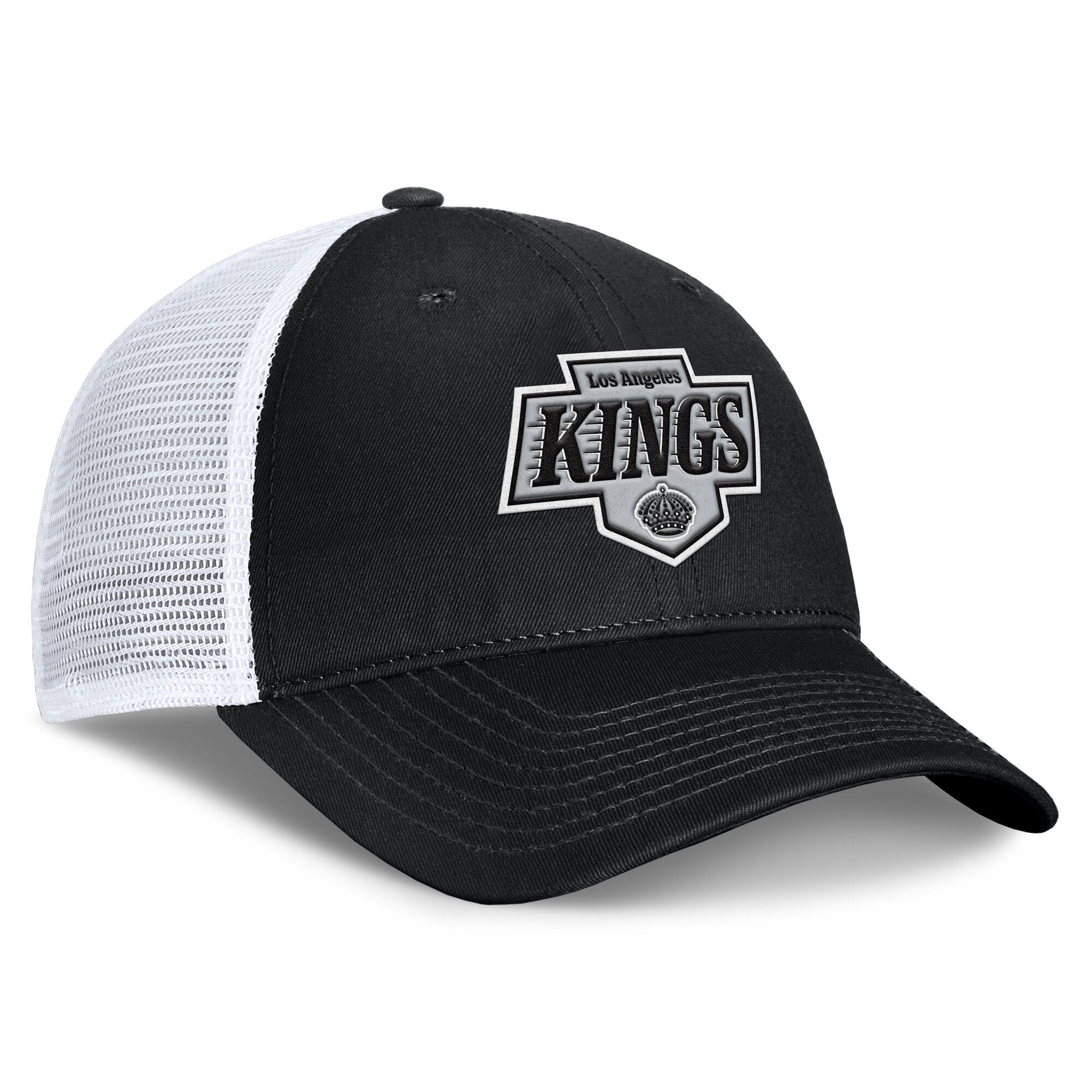 Men's Fanatics Black/White Los Angeles Kings Core Primary Logo Trucker Adjustable Hat