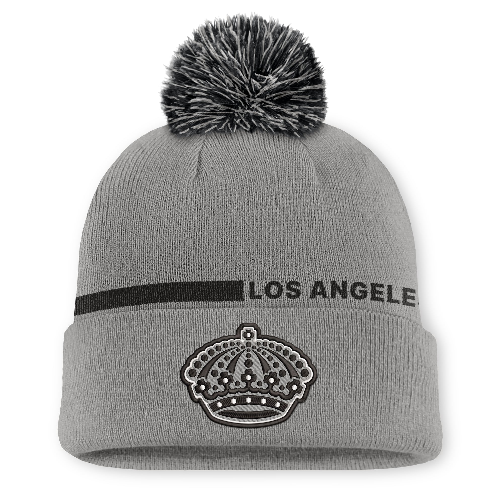 Bonnet tricoté à revers avec pompon, gris, Los Angeles Kings, authentique Pro Alternate, de la marque Fanatics.