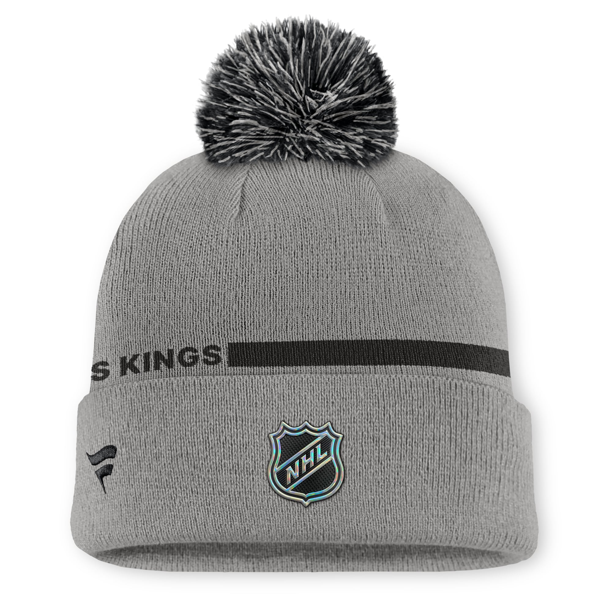 Bonnet tricoté à revers avec pompon, gris, Los Angeles Kings, authentique Pro Alternate, de la marque Fanatics.