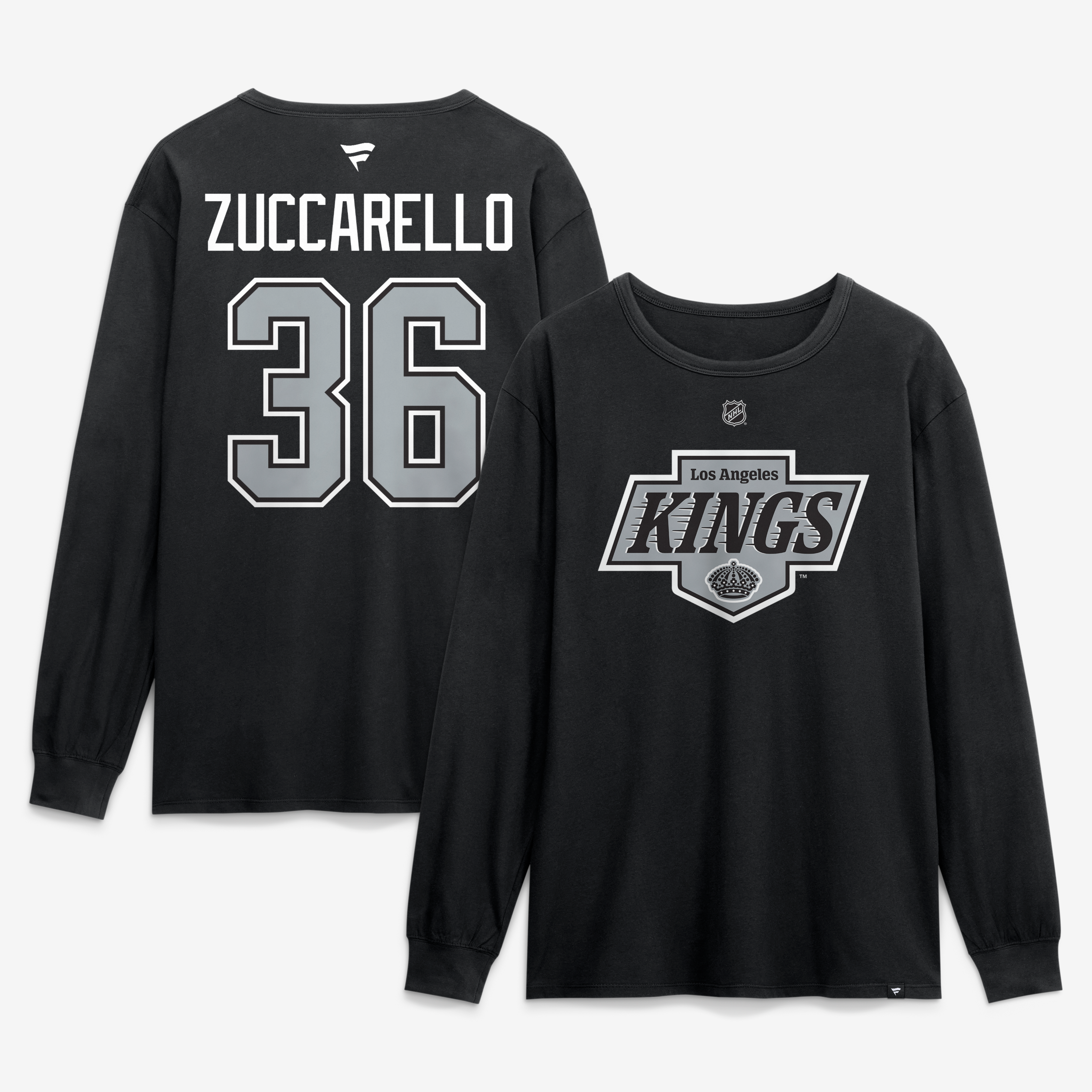 Men's Fanatics Mats Zuccarello Black Los Angeles Kings Authentic Stack Name & Number Long Sleeve T-Shirt