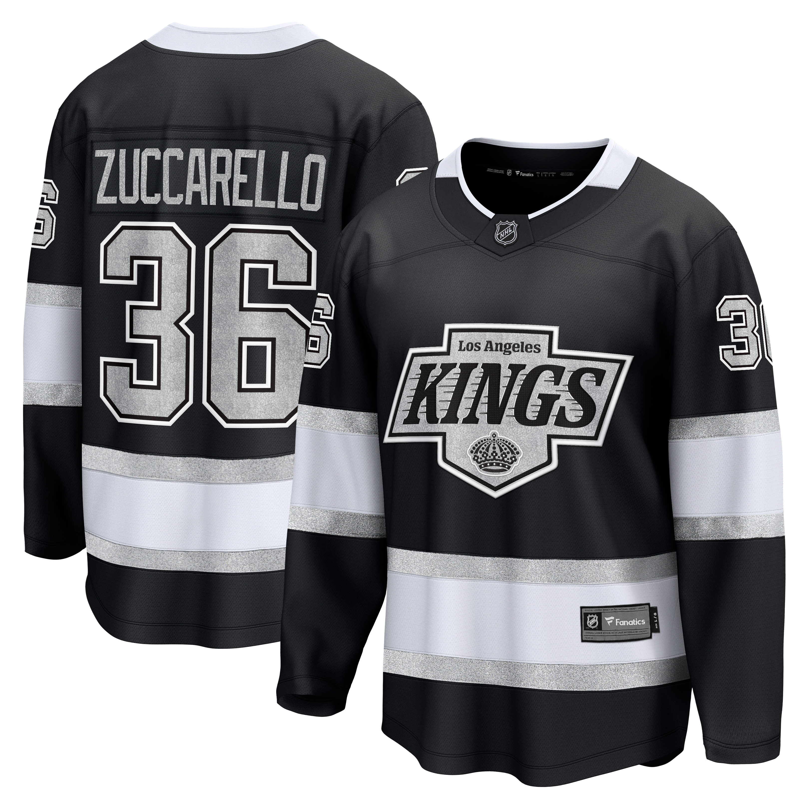 Maillot domicile Los Angeles Kings pour homme, modèle Zuccarello noir, de la marque Fanatics.