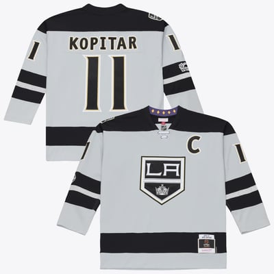 Maillot de capitaine Power Play argenté Anze Kopitar des Kings de Los Angeles pour homme, Mitchell & Ness, saison 2016/17.