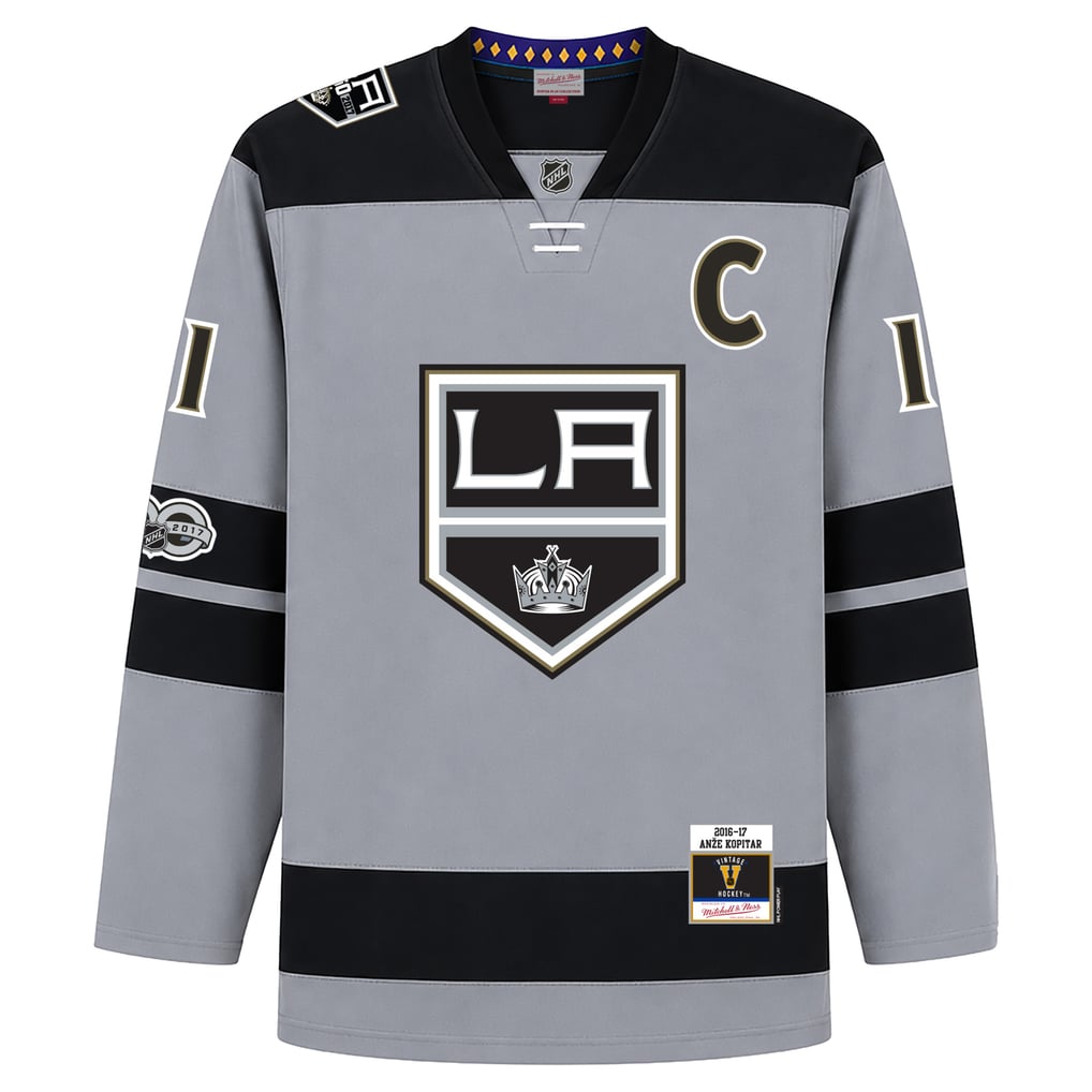Maillot de capitaine Power Play 2016/17 Anze Kopitar Mitchell & Ness argenté pour homme des Kings de Los Angeles, grandes tailles