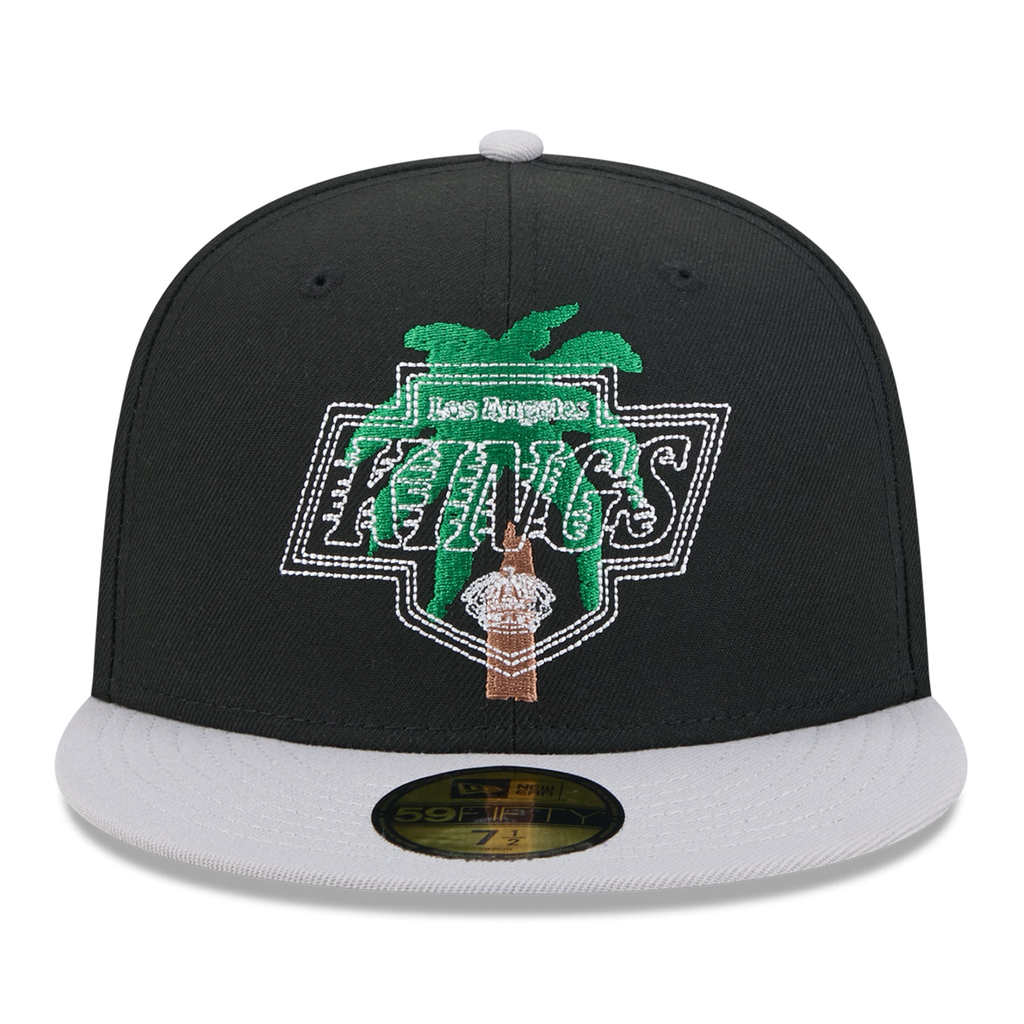Casquette ajustée New Era 59FIFTY pour homme, noire et grise, logo Los Angeles Kings City, surpiqûres apparentes.