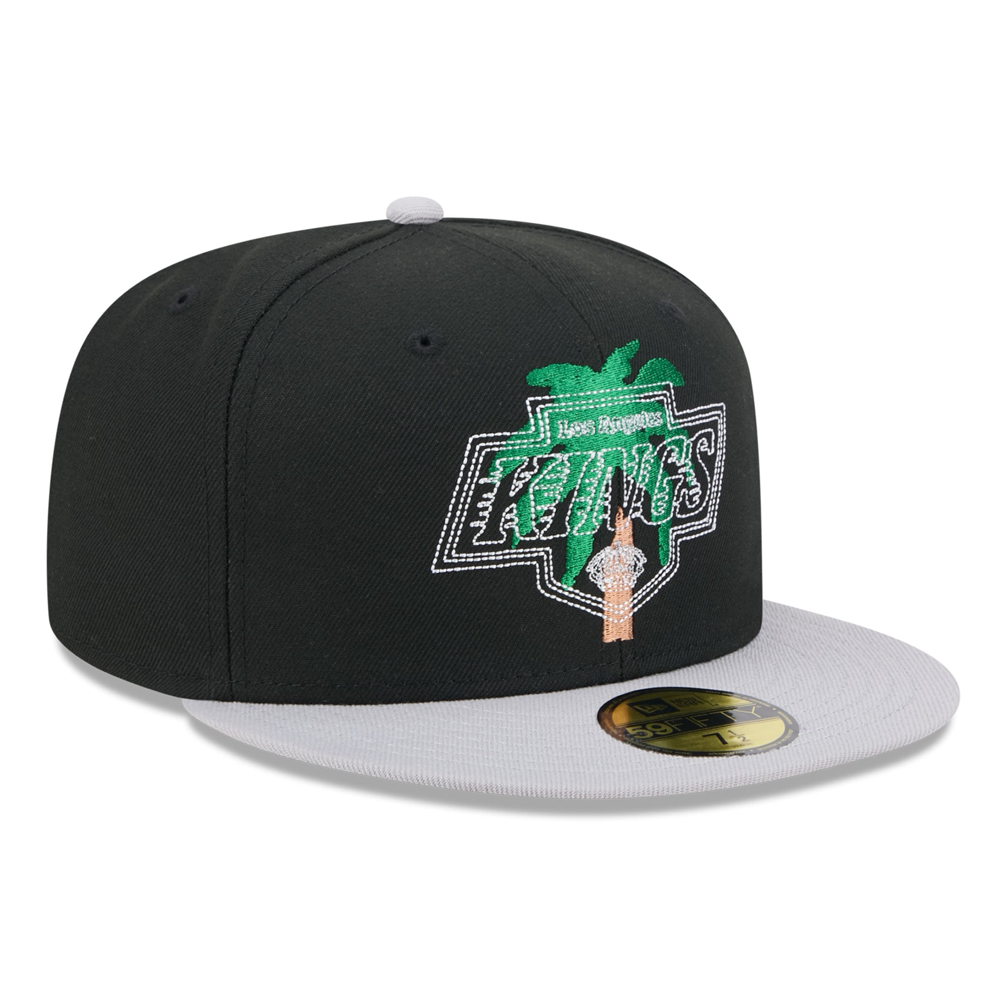 Casquette ajustée New Era 59FIFTY pour homme, noire et grise, logo Los Angeles Kings City, surpiqûres apparentes.