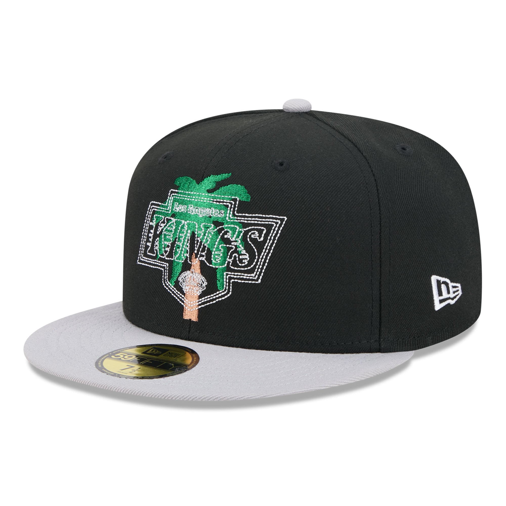 Casquette ajustée New Era 59FIFTY pour homme, noire et grise, logo Los Angeles Kings City, surpiqûres apparentes.