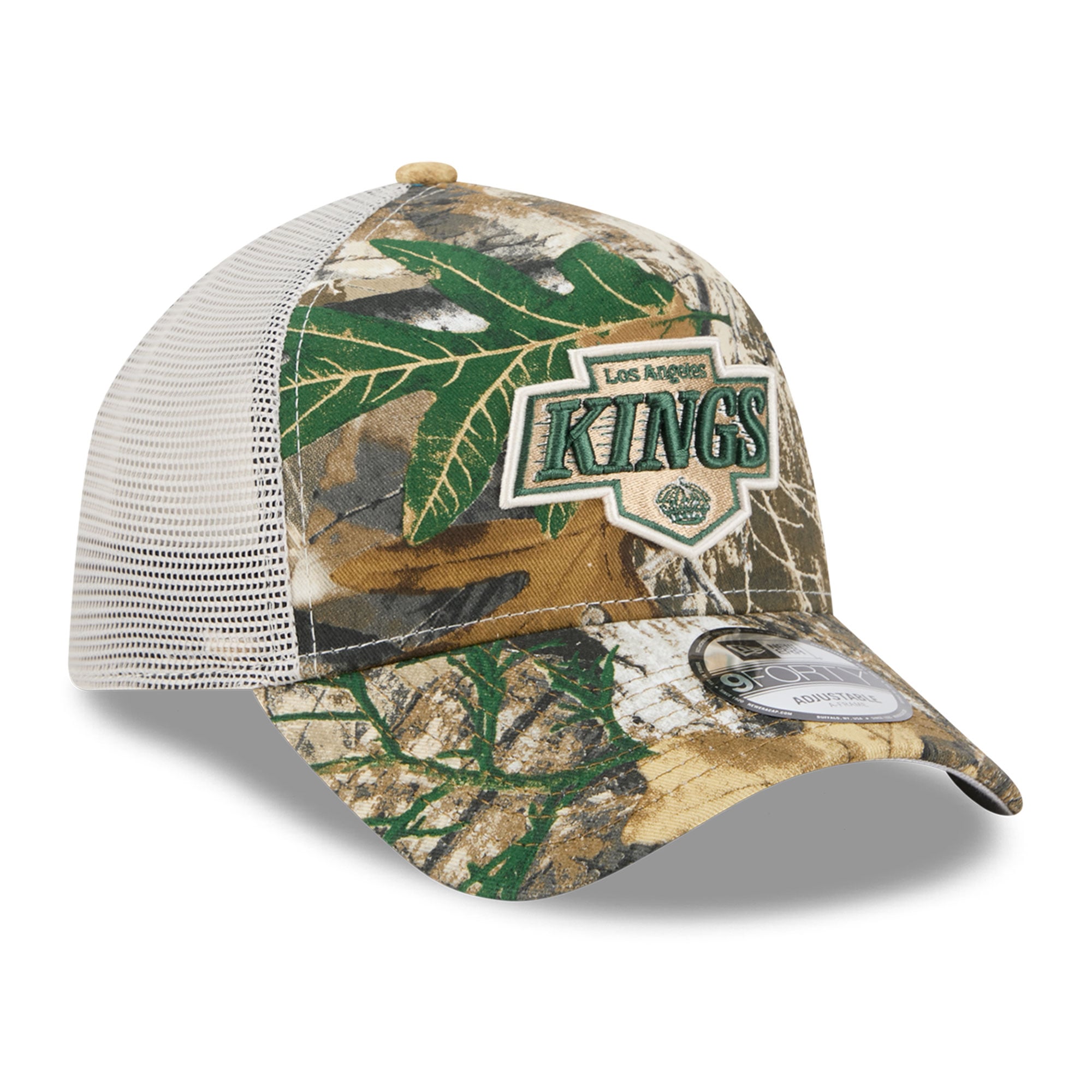 Casquette trucker ajustable New Era Camo Los Angeles Kings Real Tree A-Frame 9FORTY pour homme