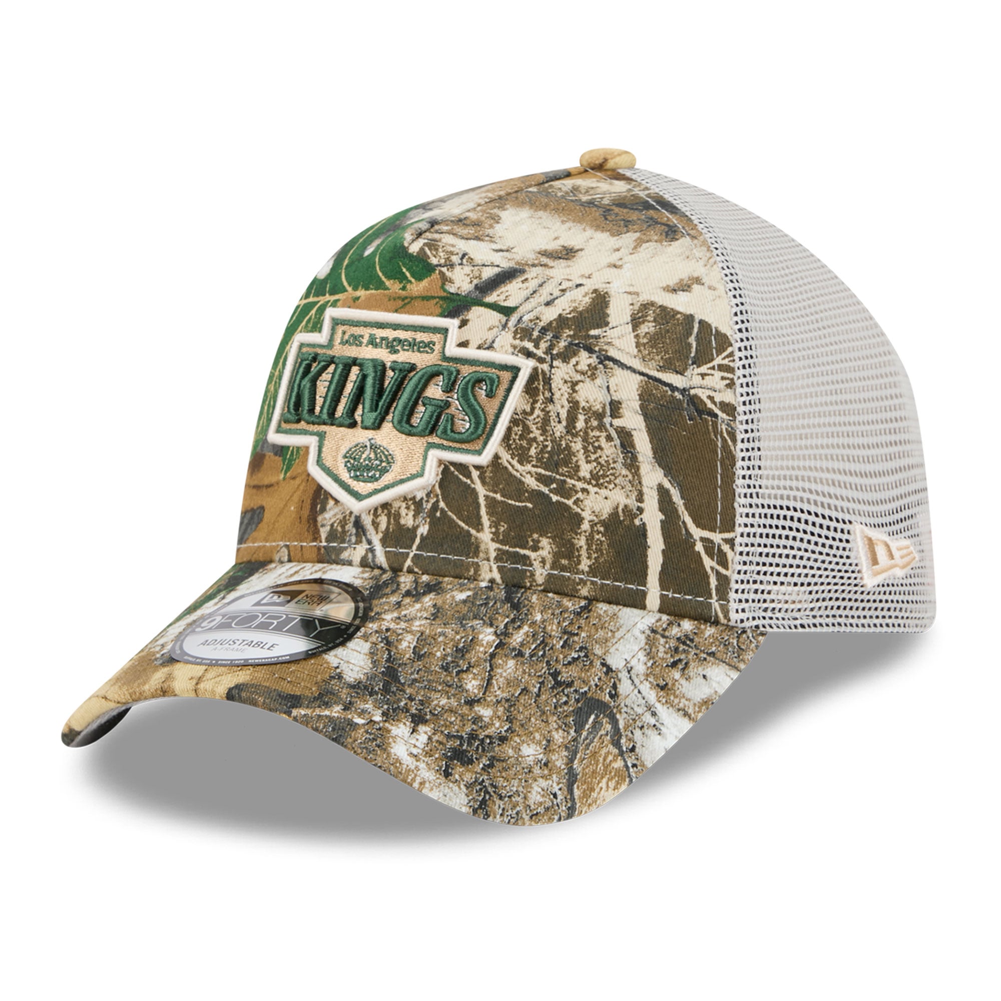 Casquette trucker ajustable New Era Camo Los Angeles Kings Real Tree A-Frame 9FORTY pour homme