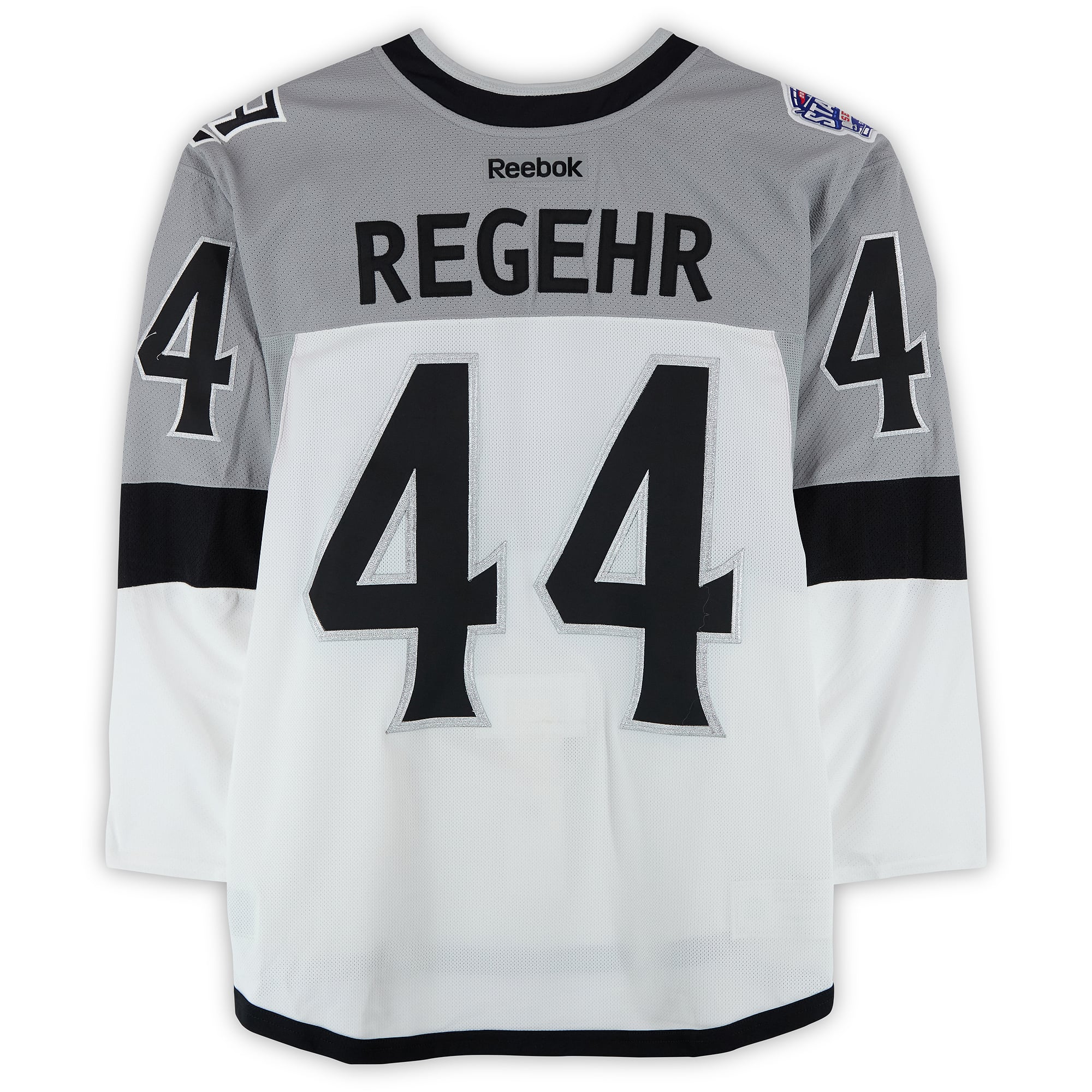Maillot blanc n° 44 porté à l'entraînement par Robyn Regehr des Kings de Los Angeles contre les Sharks de San Jose le 21 février 2015