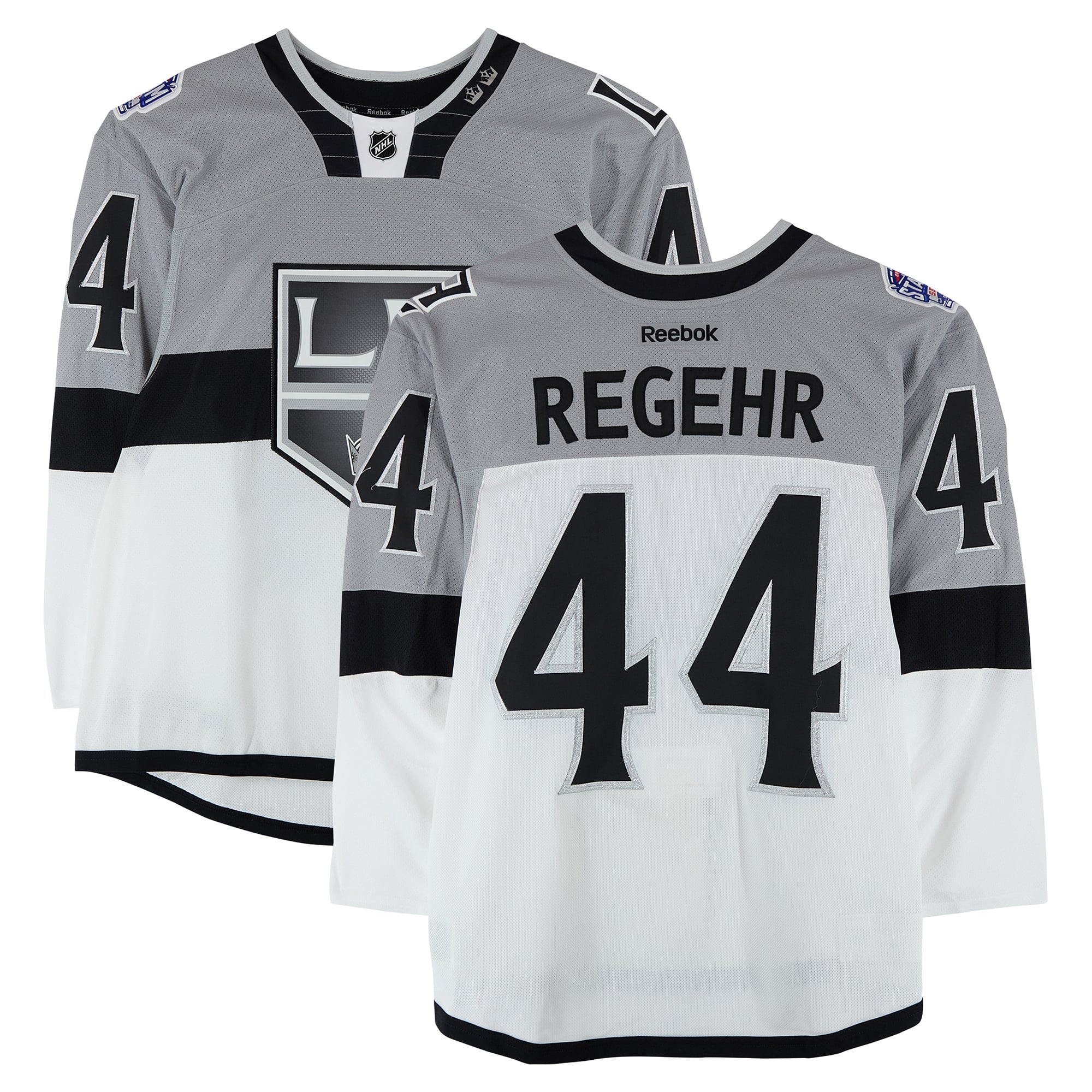 Maillot blanc n° 44 porté à l'entraînement par Robyn Regehr des Kings de Los Angeles contre les Sharks de San Jose le 21 février 2015