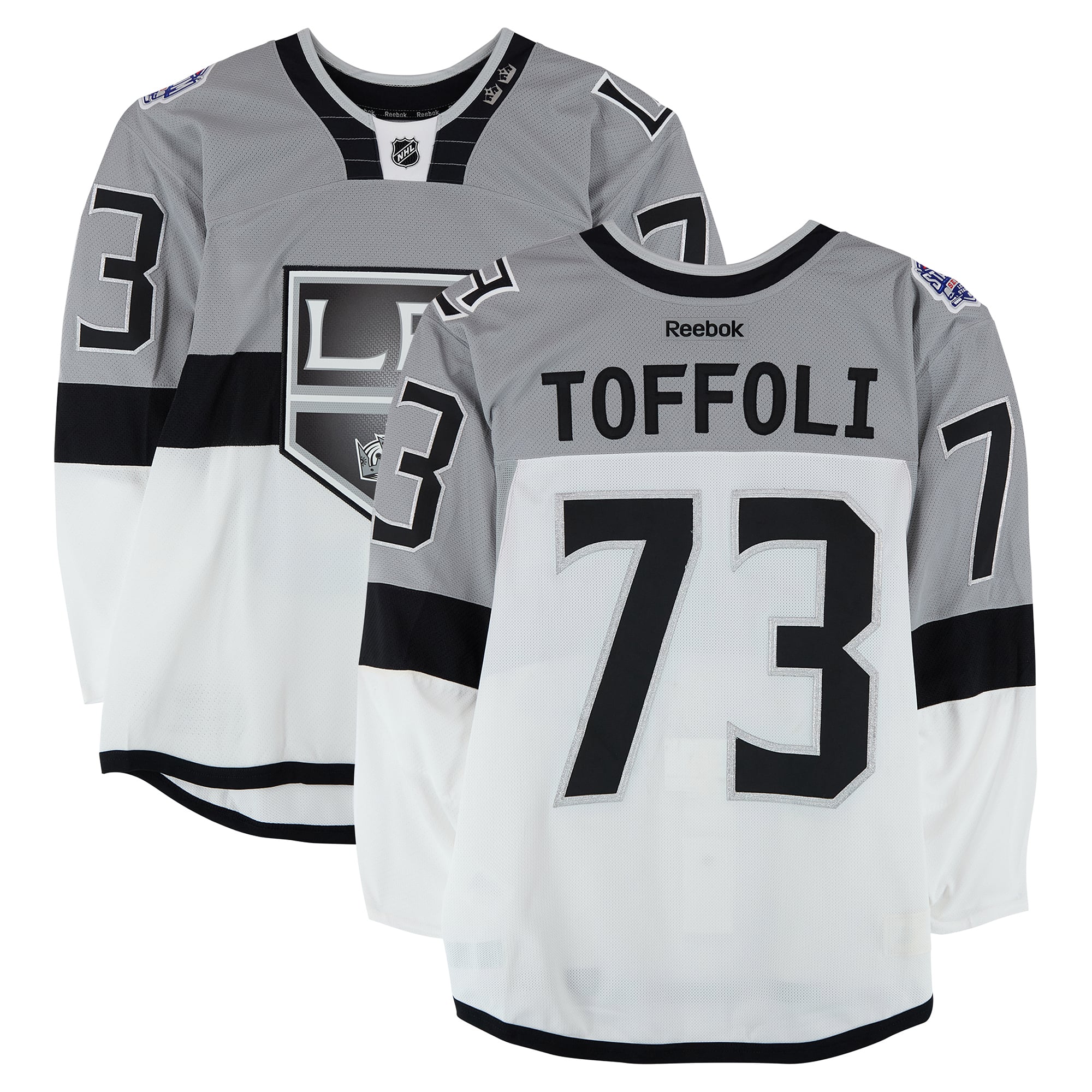 Tyler Toffoli Los Angeles Kings Practice-Used #73 White Jersey vs. San Jose Sharks on February 21, 2015