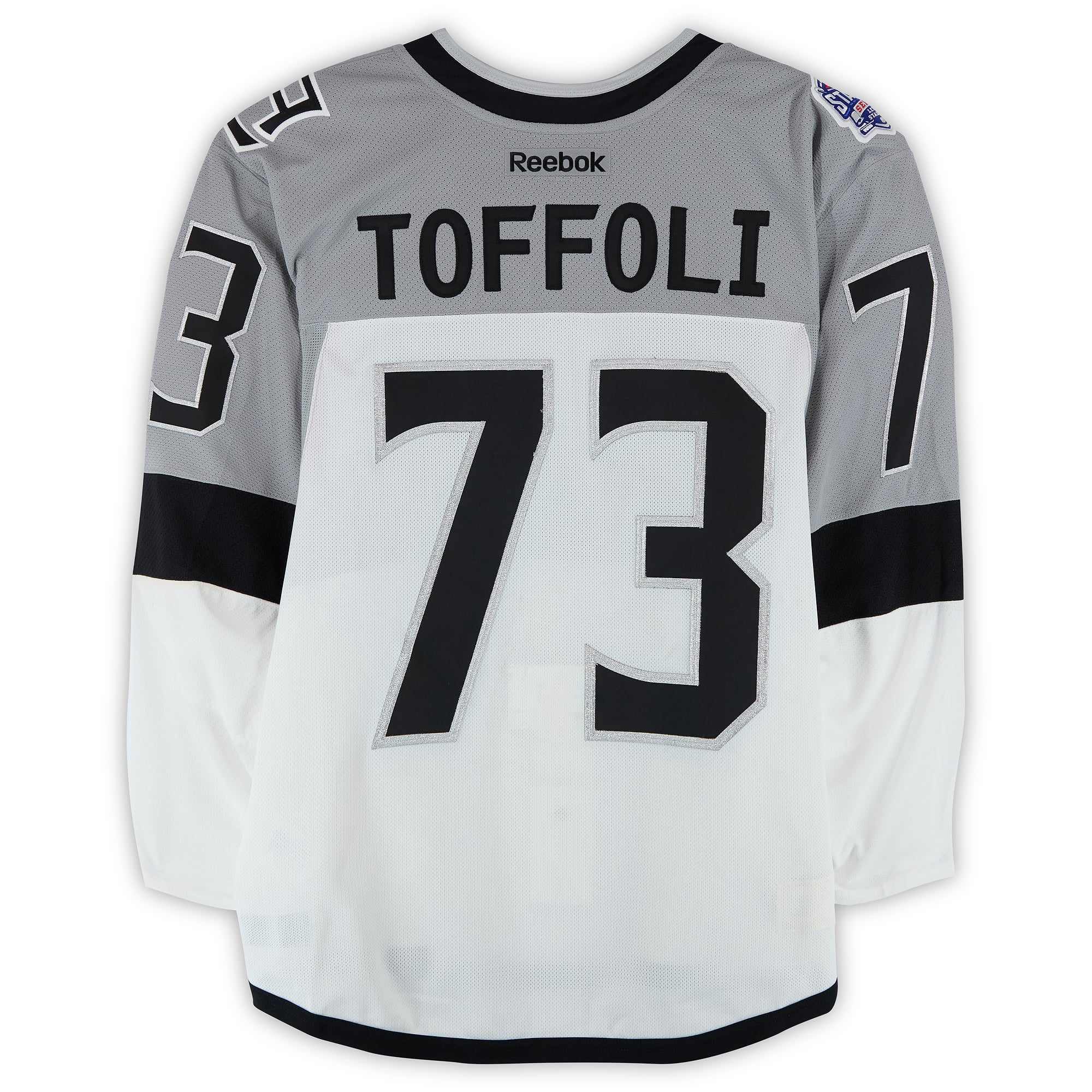 Tyler Toffoli Los Angeles Kings Practice-Used #73 White Jersey vs. San Jose Sharks on February 21, 2015