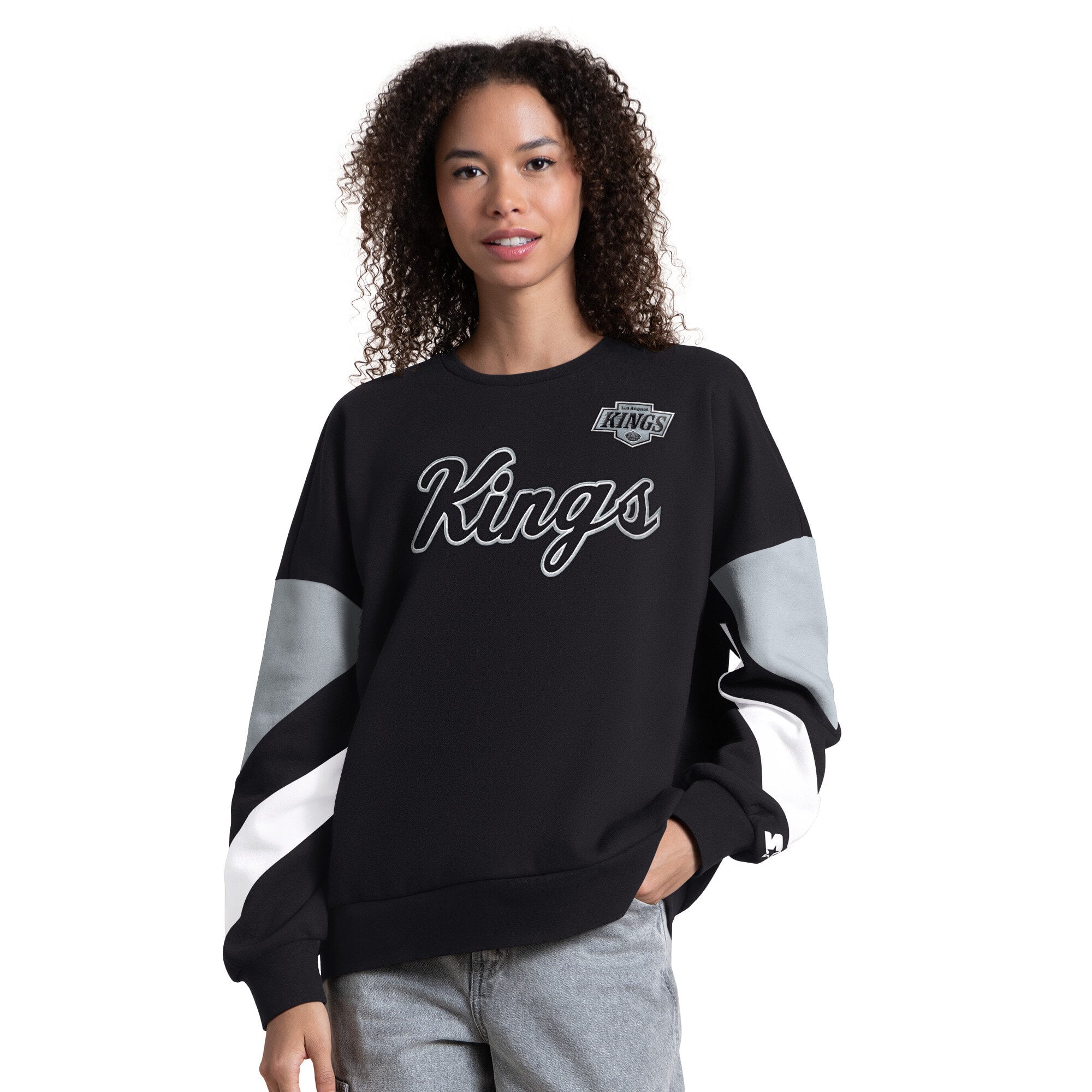 Sweat-shirt Starter noir pour femme, manches longues, Los Angeles Kings, color block