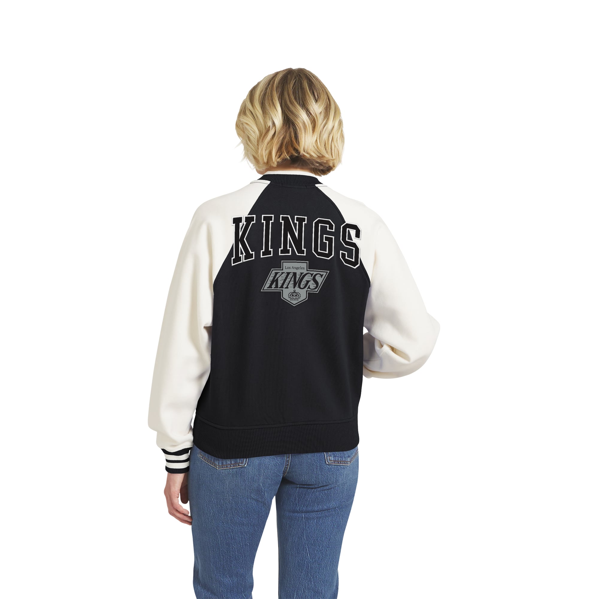 Women's WEAR by Erin Andrews Black/White Los Angeles Kings Fleece Varsity Full-Zip Jacket