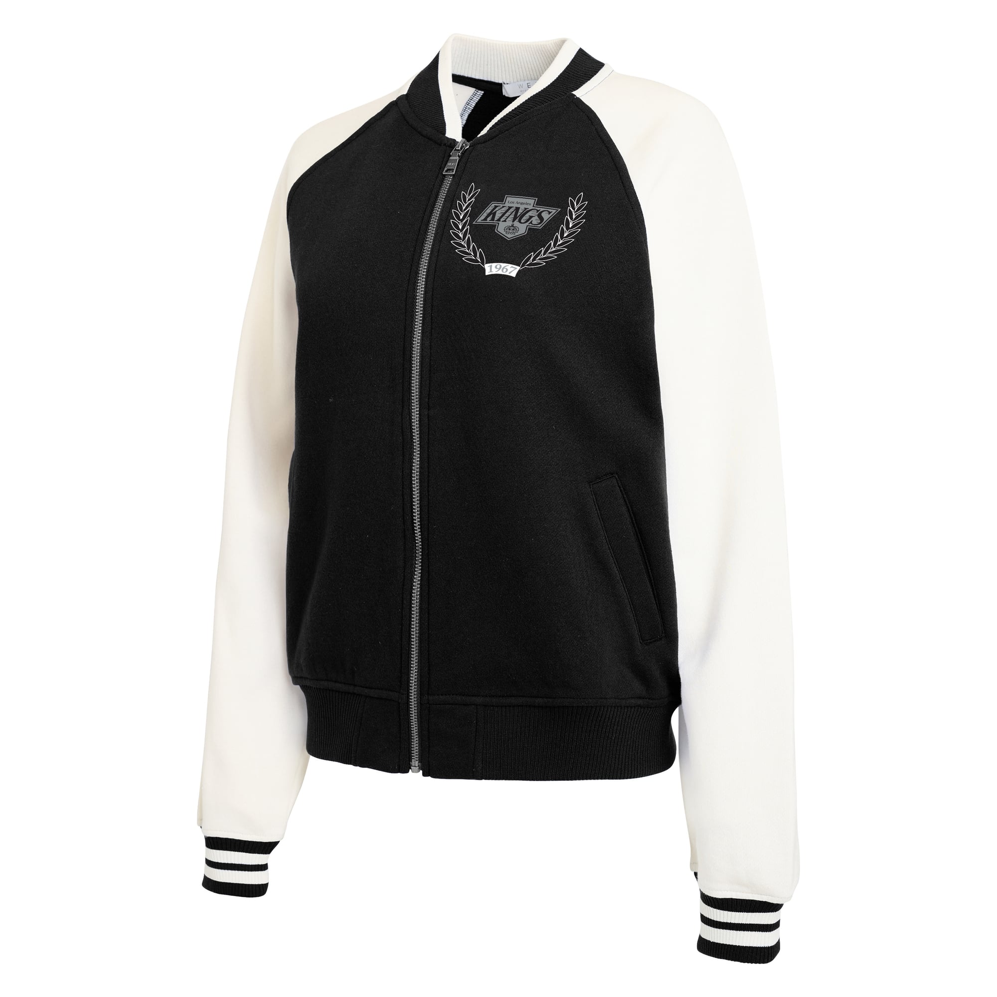 Women's WEAR by Erin Andrews Black/White Los Angeles Kings Fleece Varsity Full-Zip Jacket