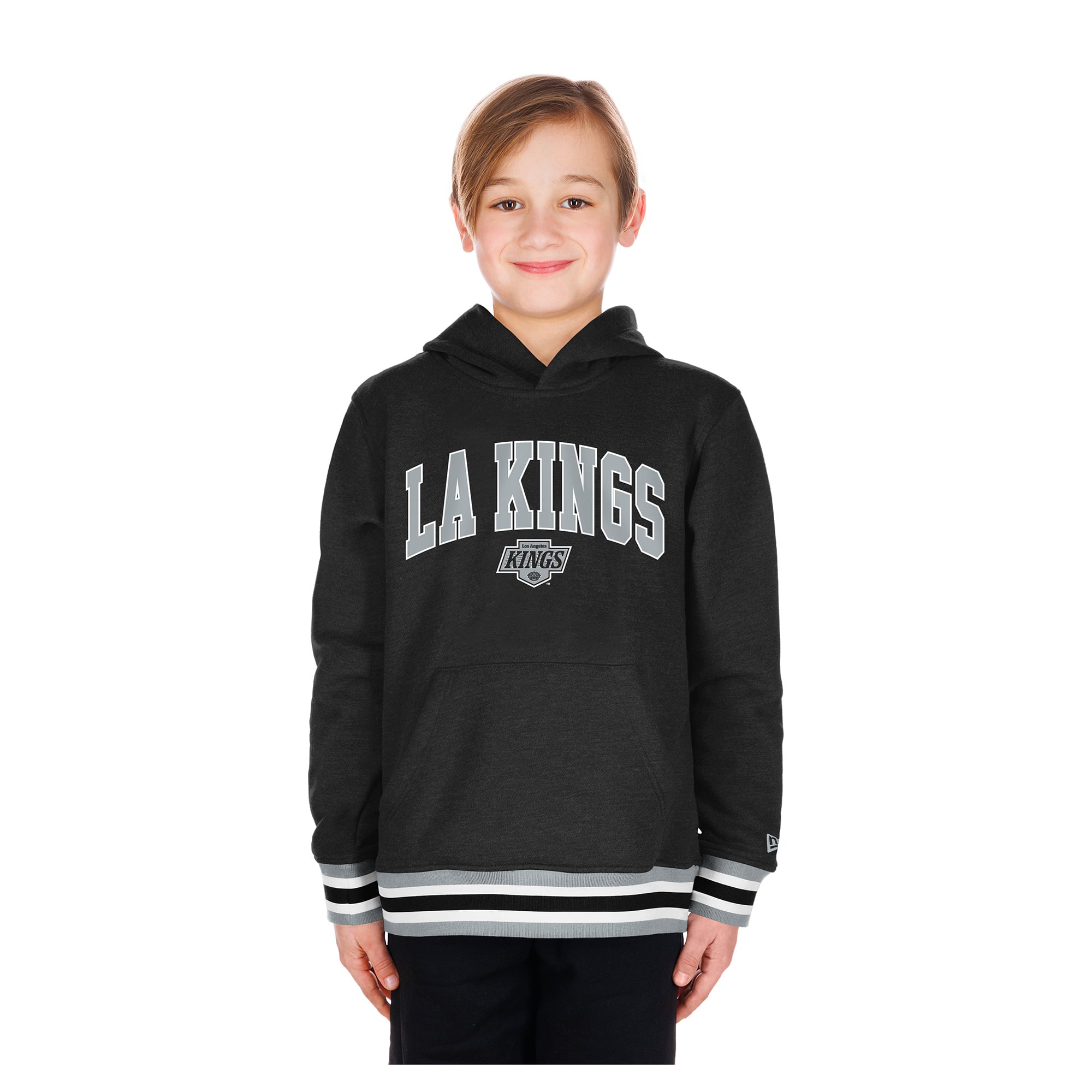 Sweat à capuche New Era noir Los Angeles Kings pour jeunes, finitions en maille.